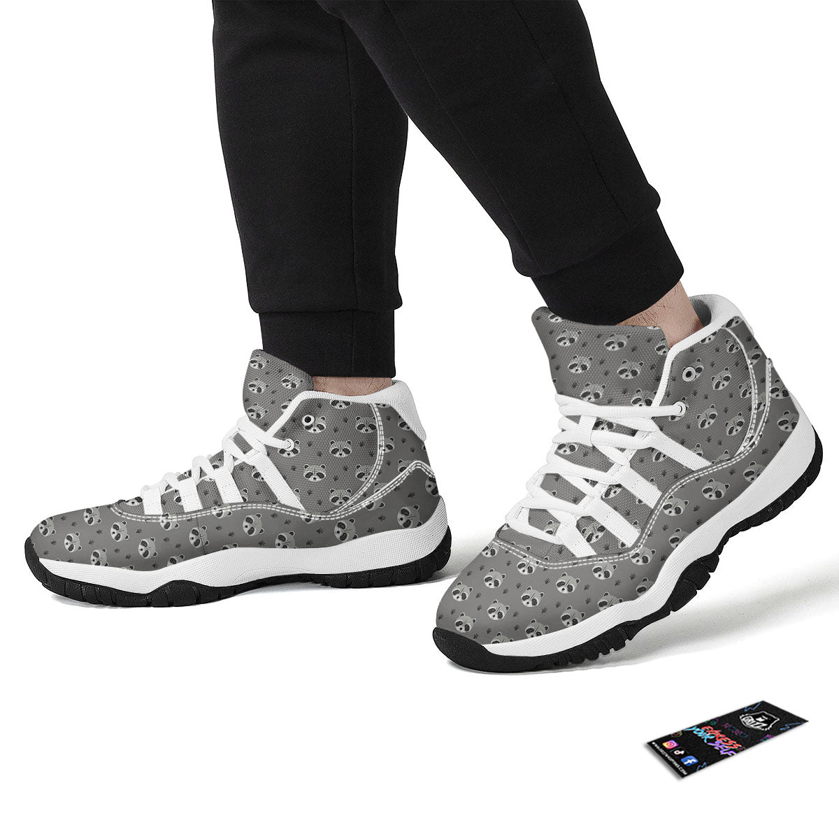 Raccoon Grey Print Pattern White Bball Shoes-grizzshop