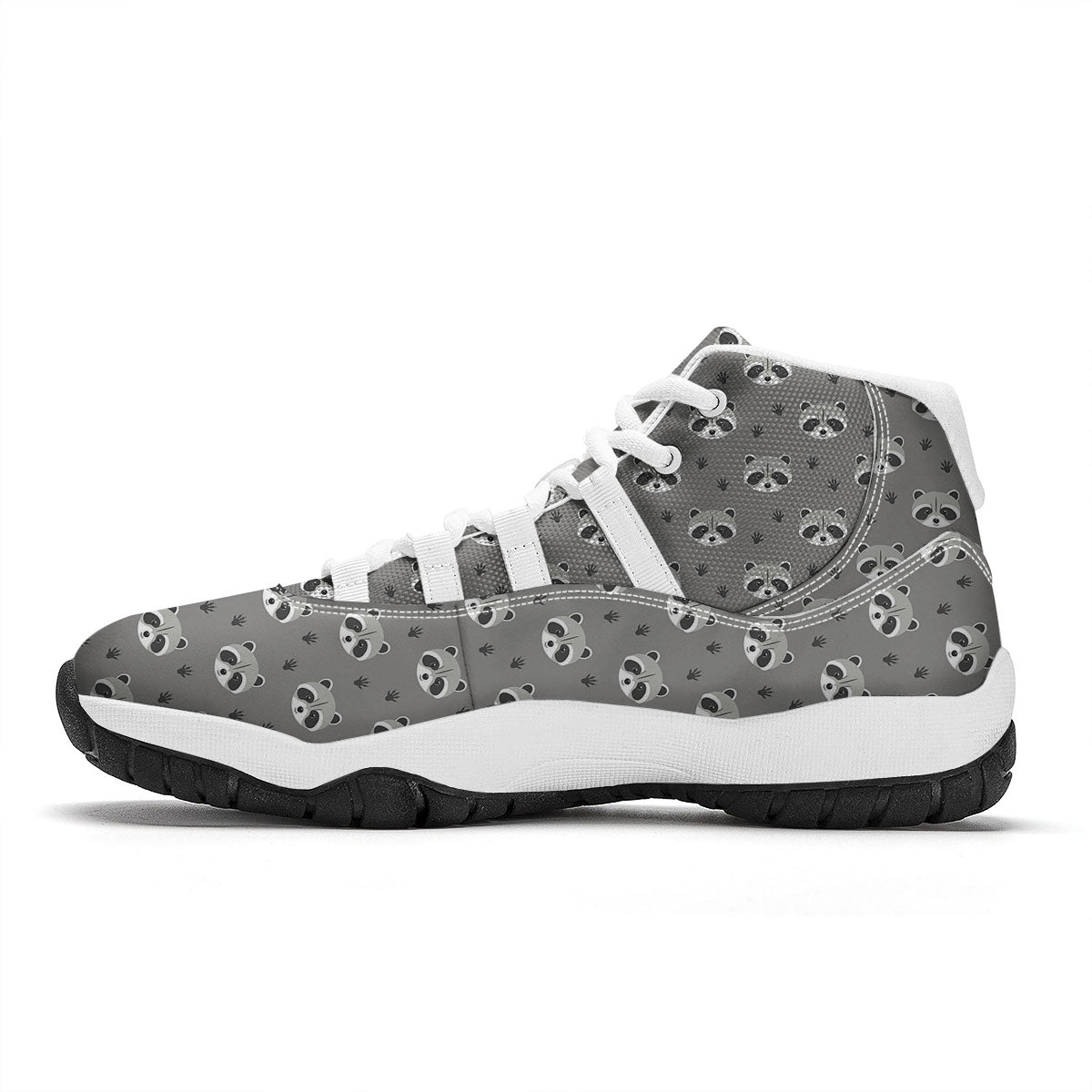 Raccoon Grey Print Pattern White Bball Shoes-grizzshop