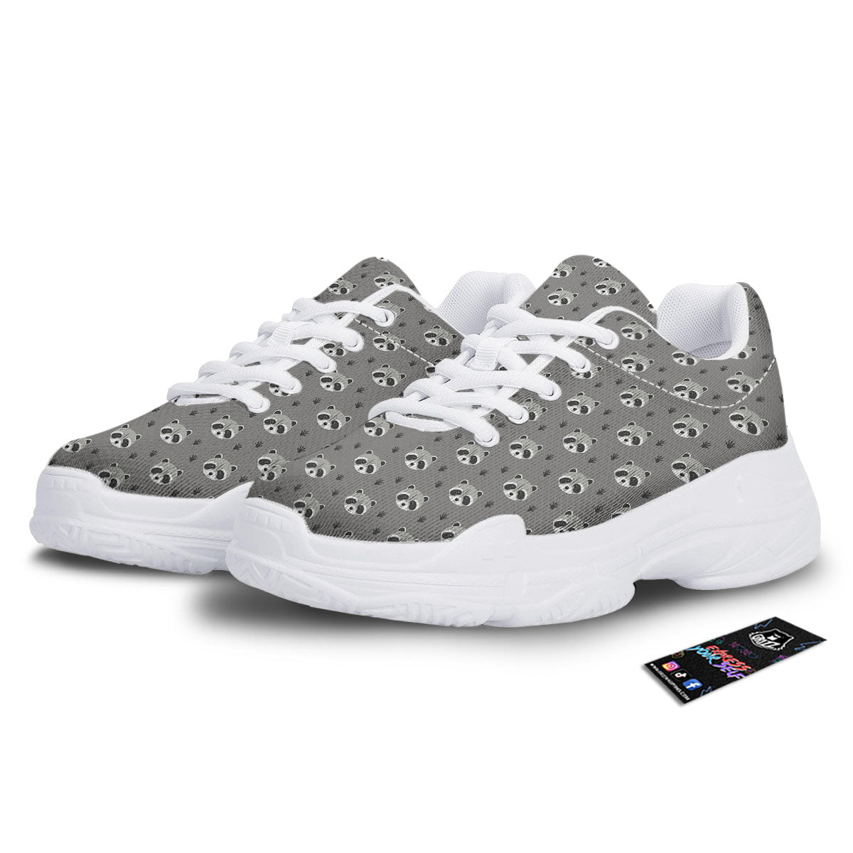 Raccoon Grey Print Pattern White Chunky Shoes-grizzshop