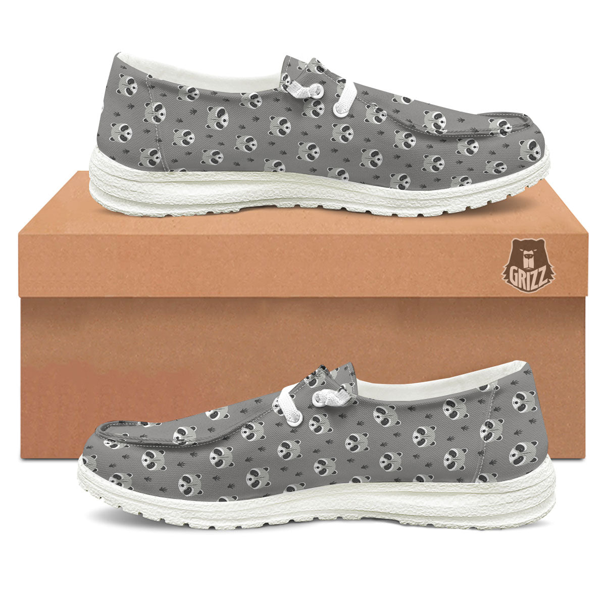 Raccoon Grey Print Pattern White Loafers-grizzshop
