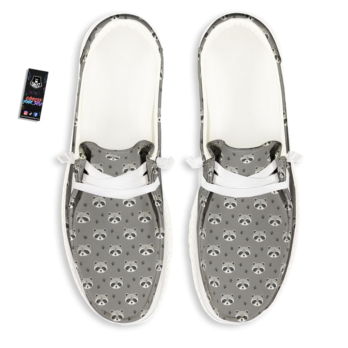 Raccoon Grey Print Pattern White Loafers-grizzshop