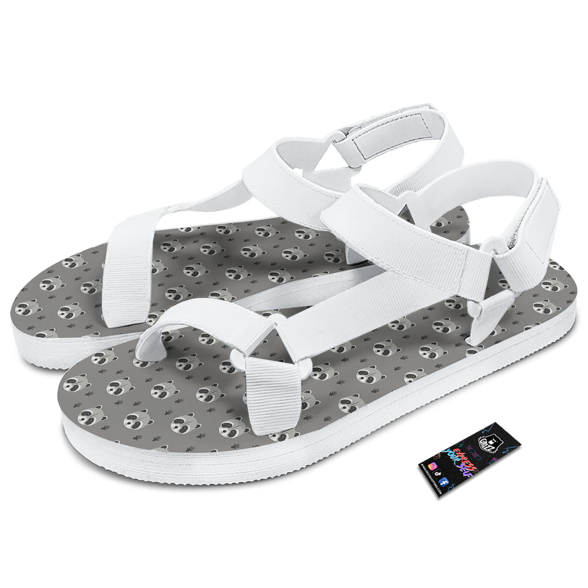 Raccoon Grey Print Pattern White Open Toe Sandals-grizzshop