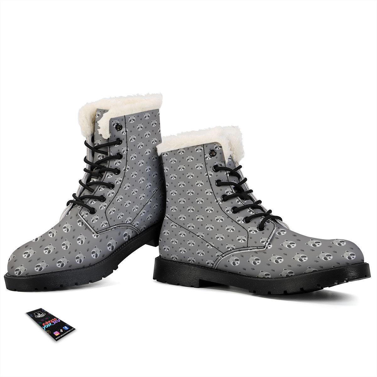 Raccoon Grey Print Pattern Winter Boots-grizzshop