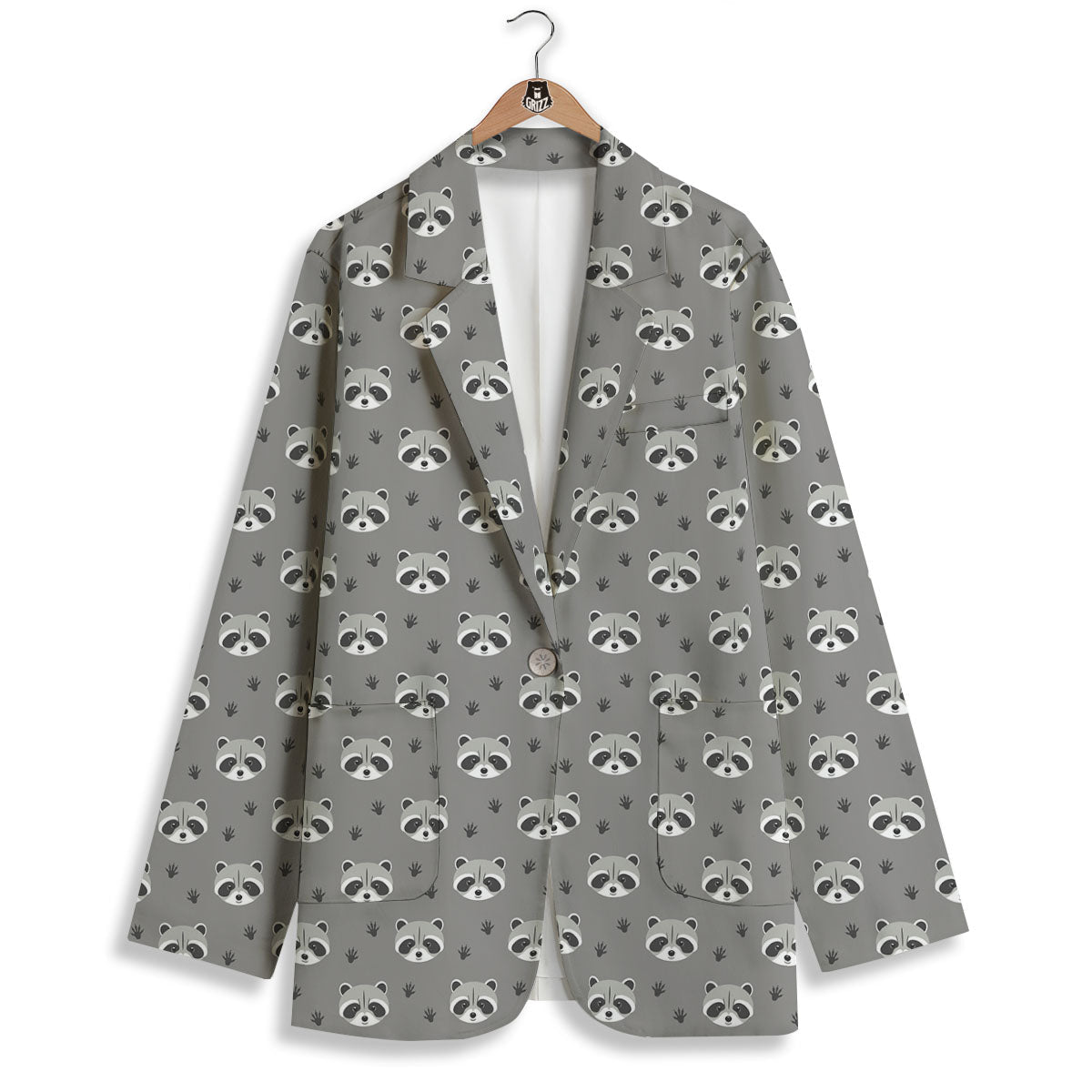 Raccoon Grey Print Pattern Women's Blazer-grizzshop