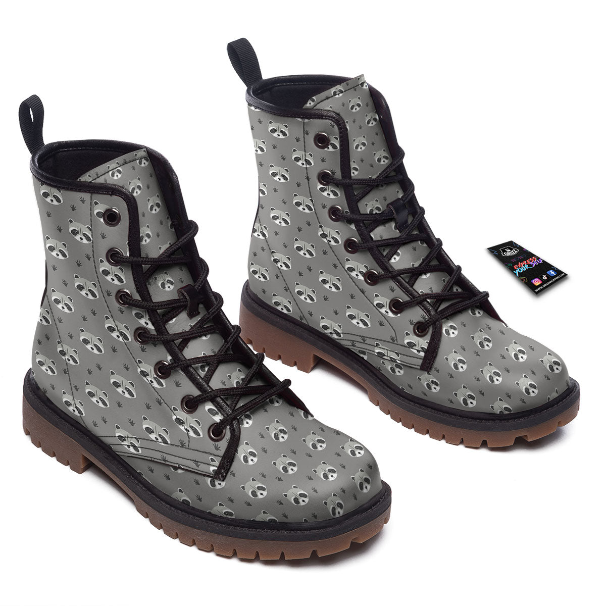 Raccoon Grey Print Pattern Work Boots-grizzshop