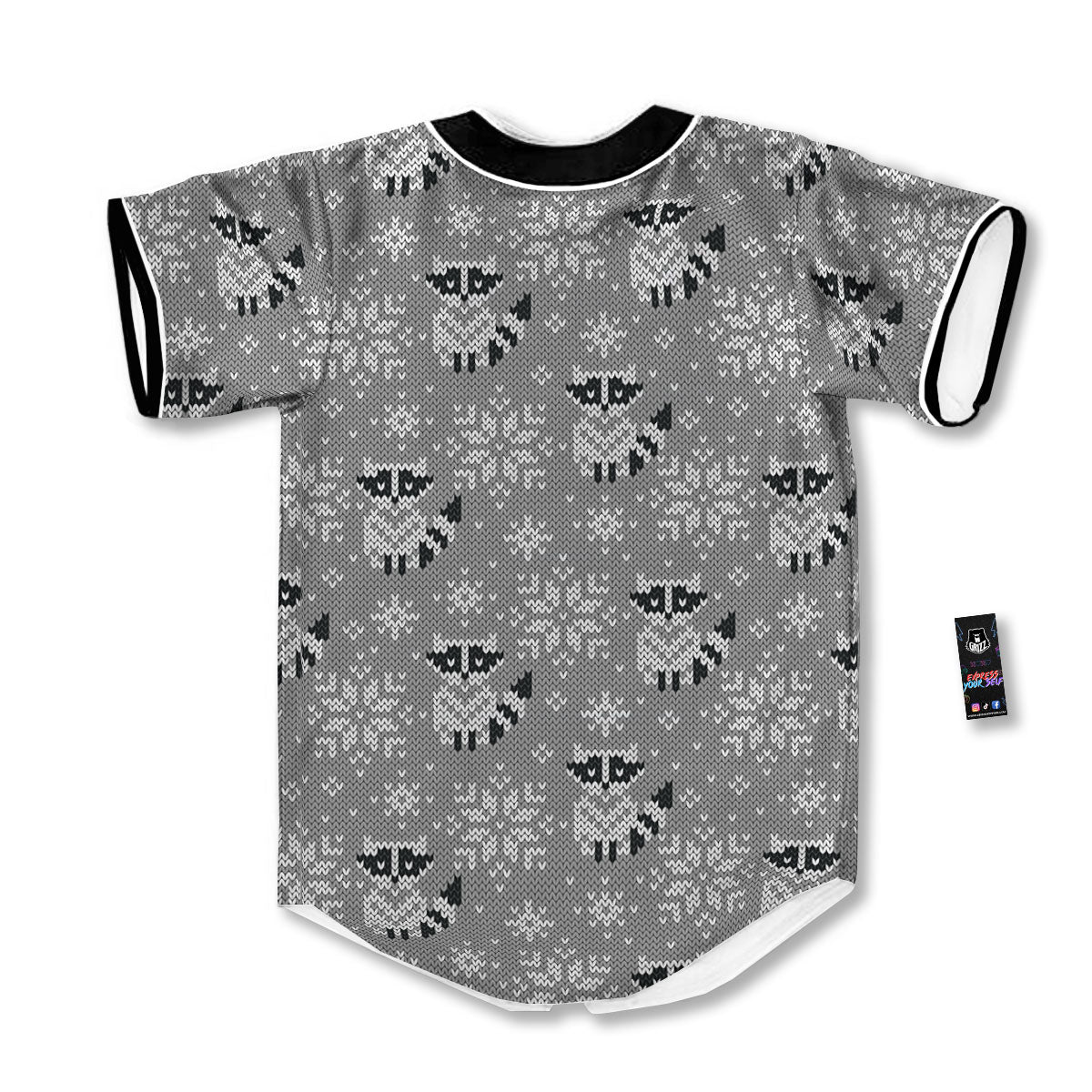Raccoon Knitted Print Pattern Baseball Jersey-grizzshop
