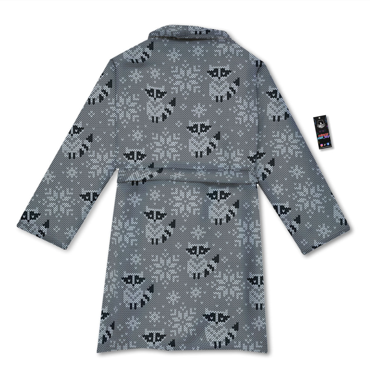 Raccoon Knitted Print Pattern Bathrobe-grizzshop