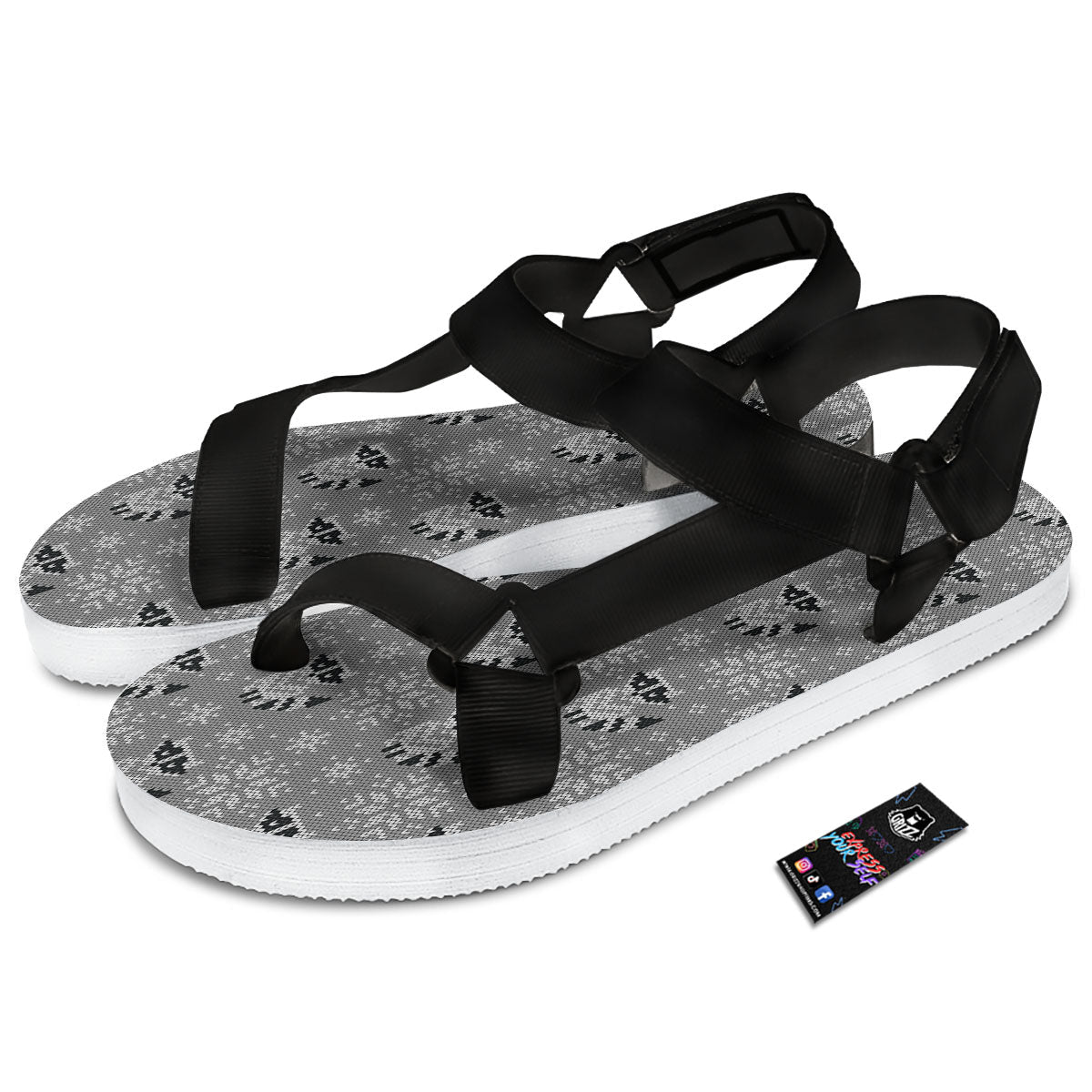 Raccoon Knitted Print Pattern Black Open Toe Sandals-grizzshop
