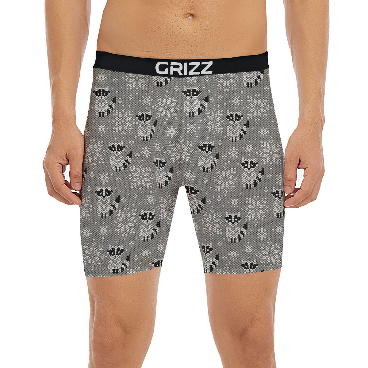 Raccoon Knitted Print Pattern Boxer Briefs-grizzshop