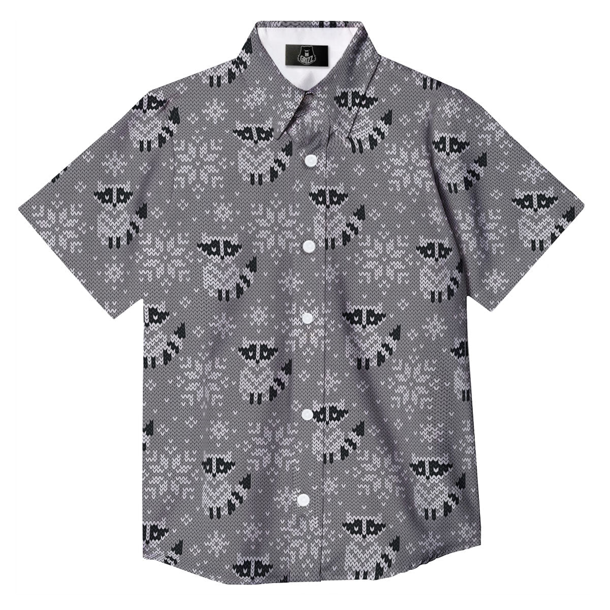 Raccoon Knitted Print Pattern Button Up Shirt-grizzshop