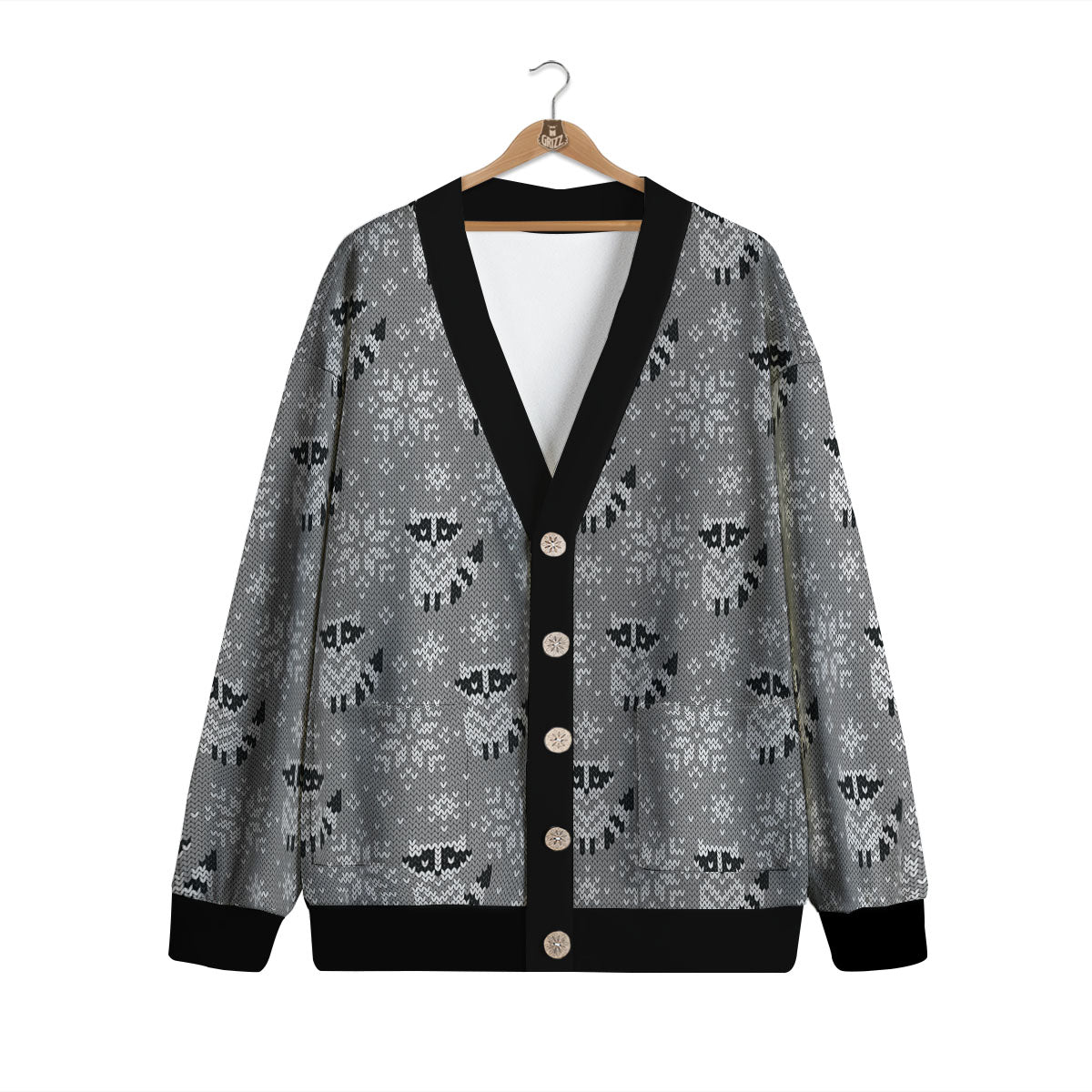 Raccoon Knitted Print Pattern Cardigan-grizzshop