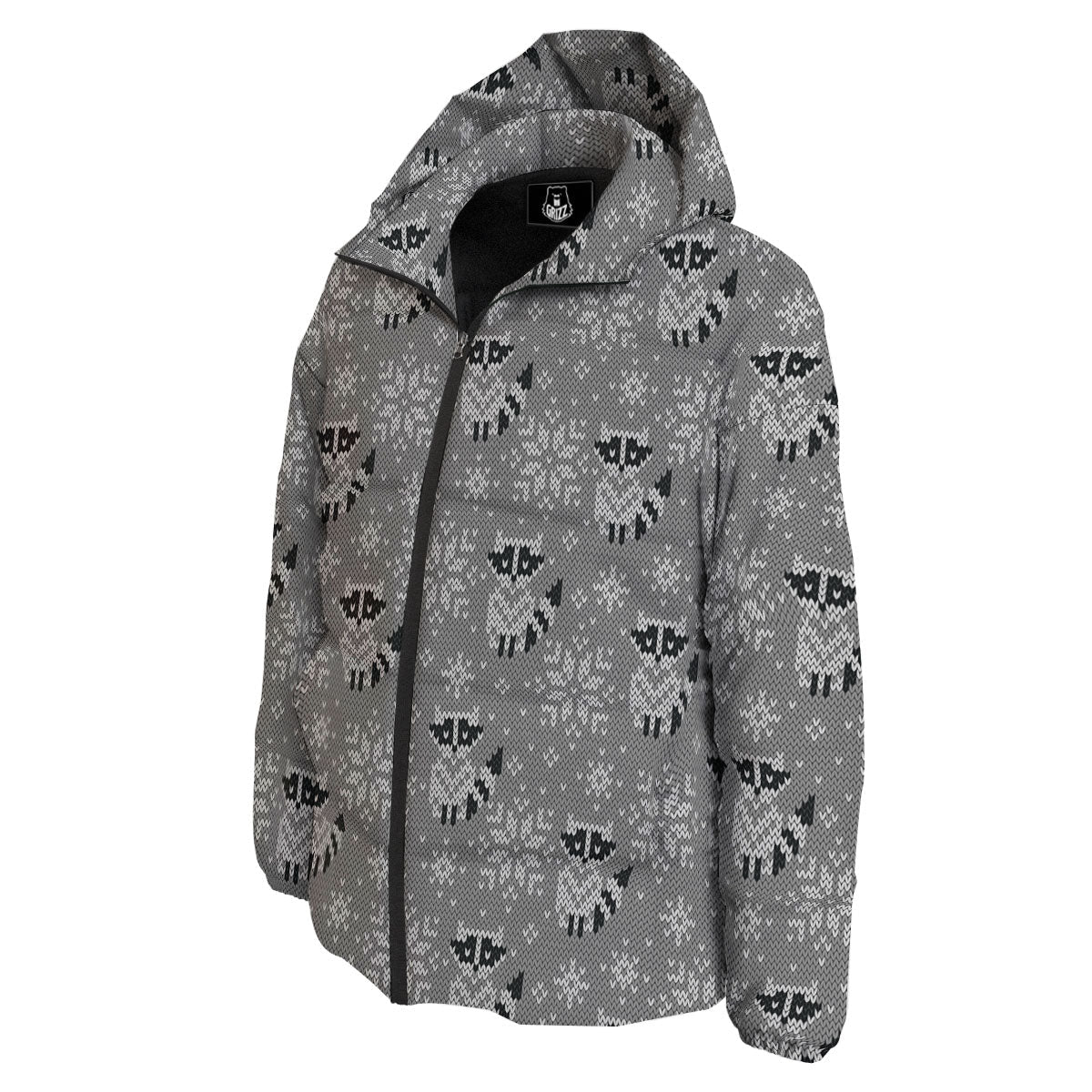 Raccoon Knitted Print Pattern Down Jacket-grizzshop