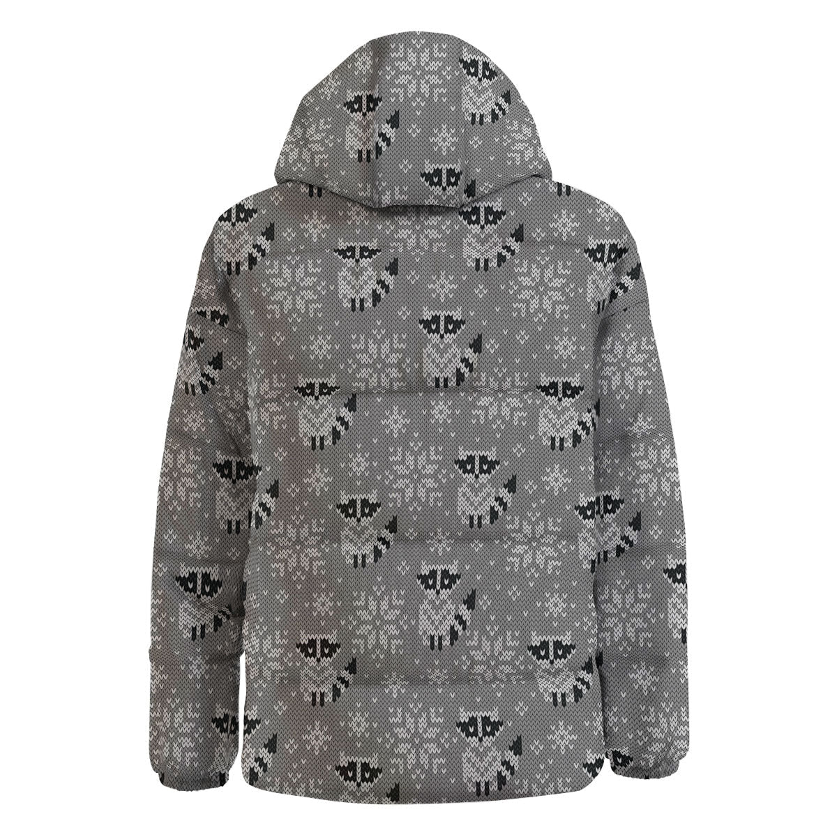 Raccoon Knitted Print Pattern Down Jacket-grizzshop