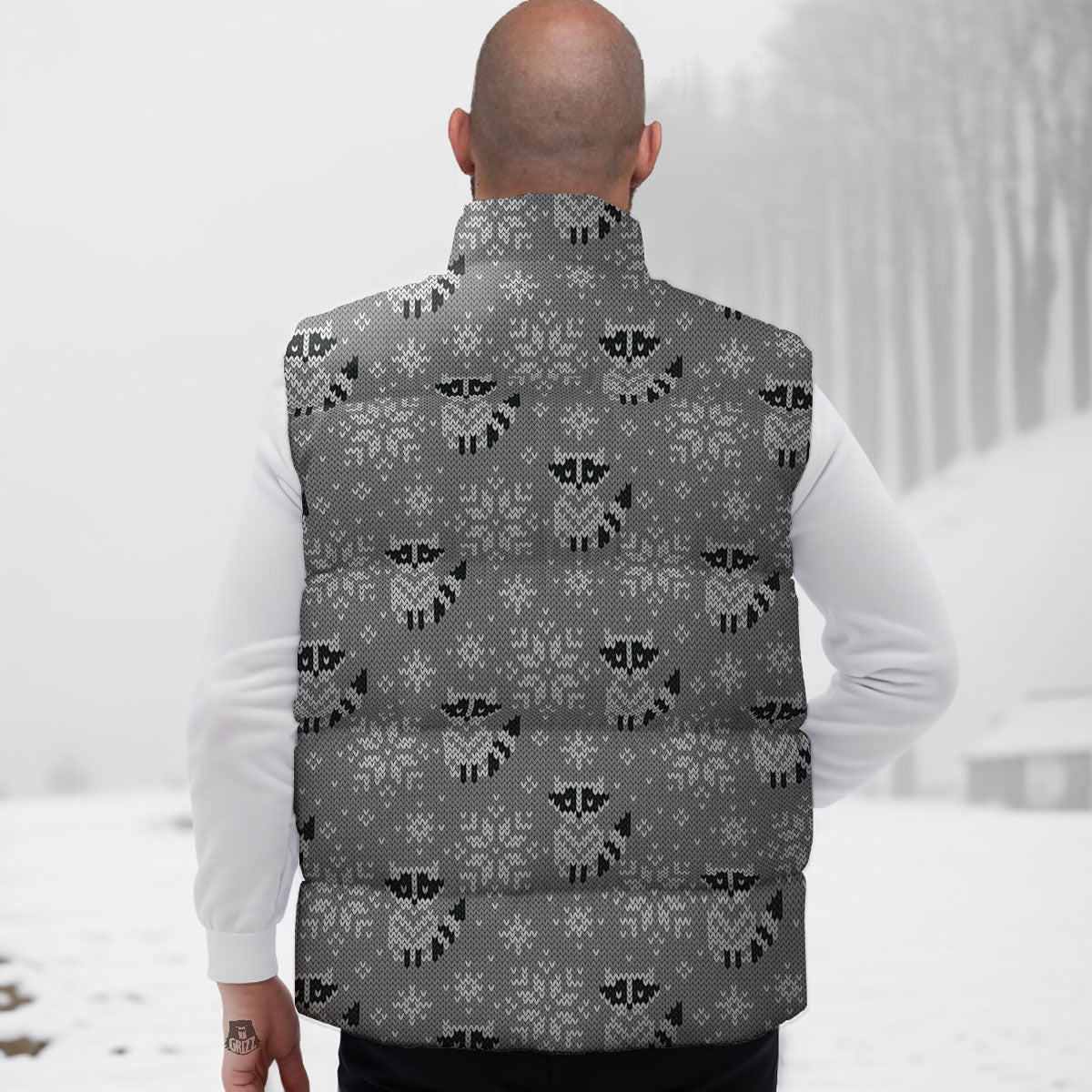 Raccoon Knitted Print Pattern Down Vest