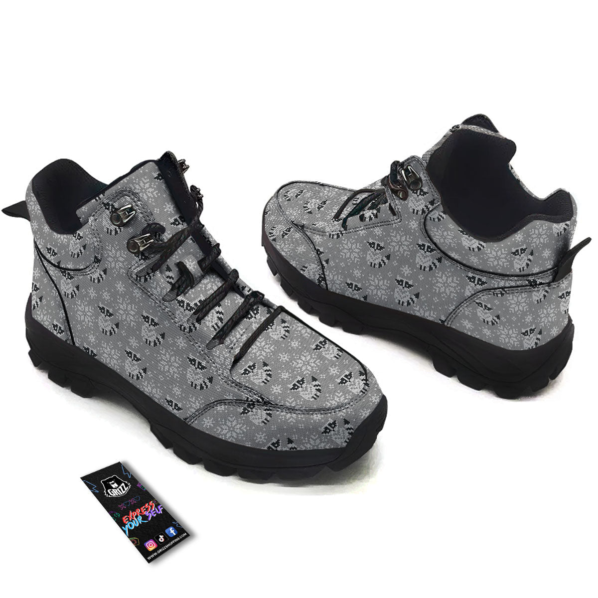 Raccoon Knitted Print Pattern Hiking Shoes-grizzshop