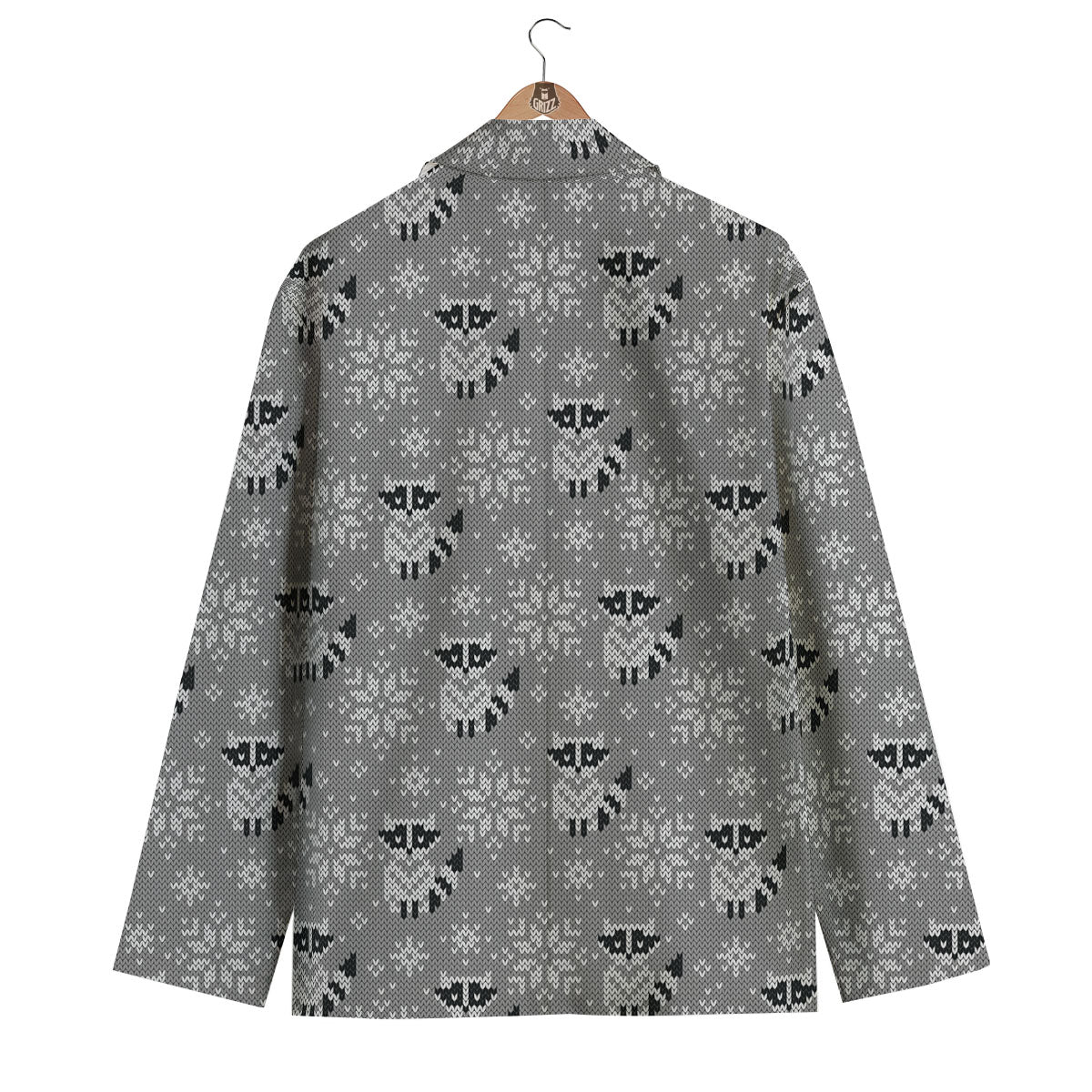 Raccoon Knitted Print Pattern Men's Blazer-grizzshop