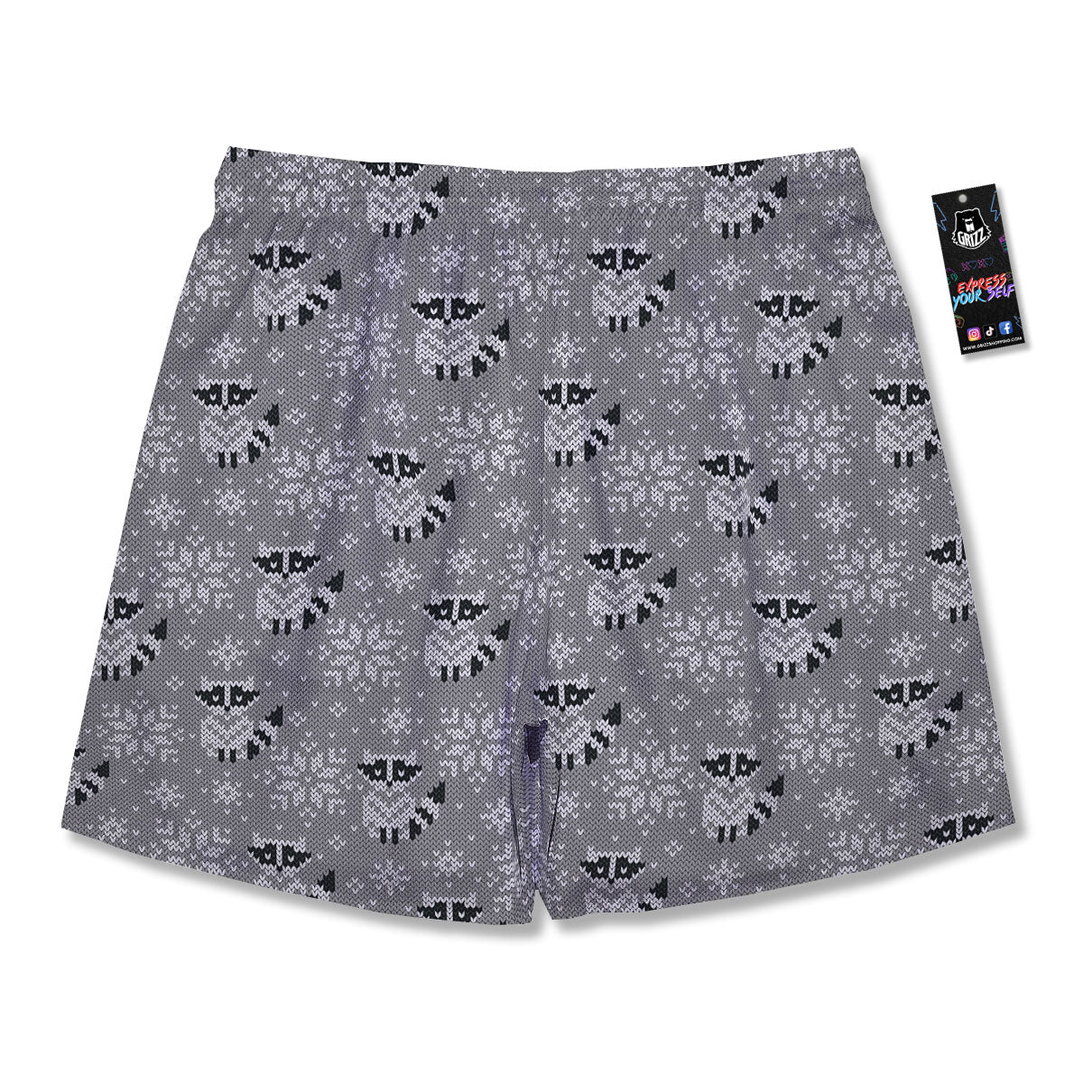 Raccoon Knitted Print Pattern Men's Running Shorts-grizzshop