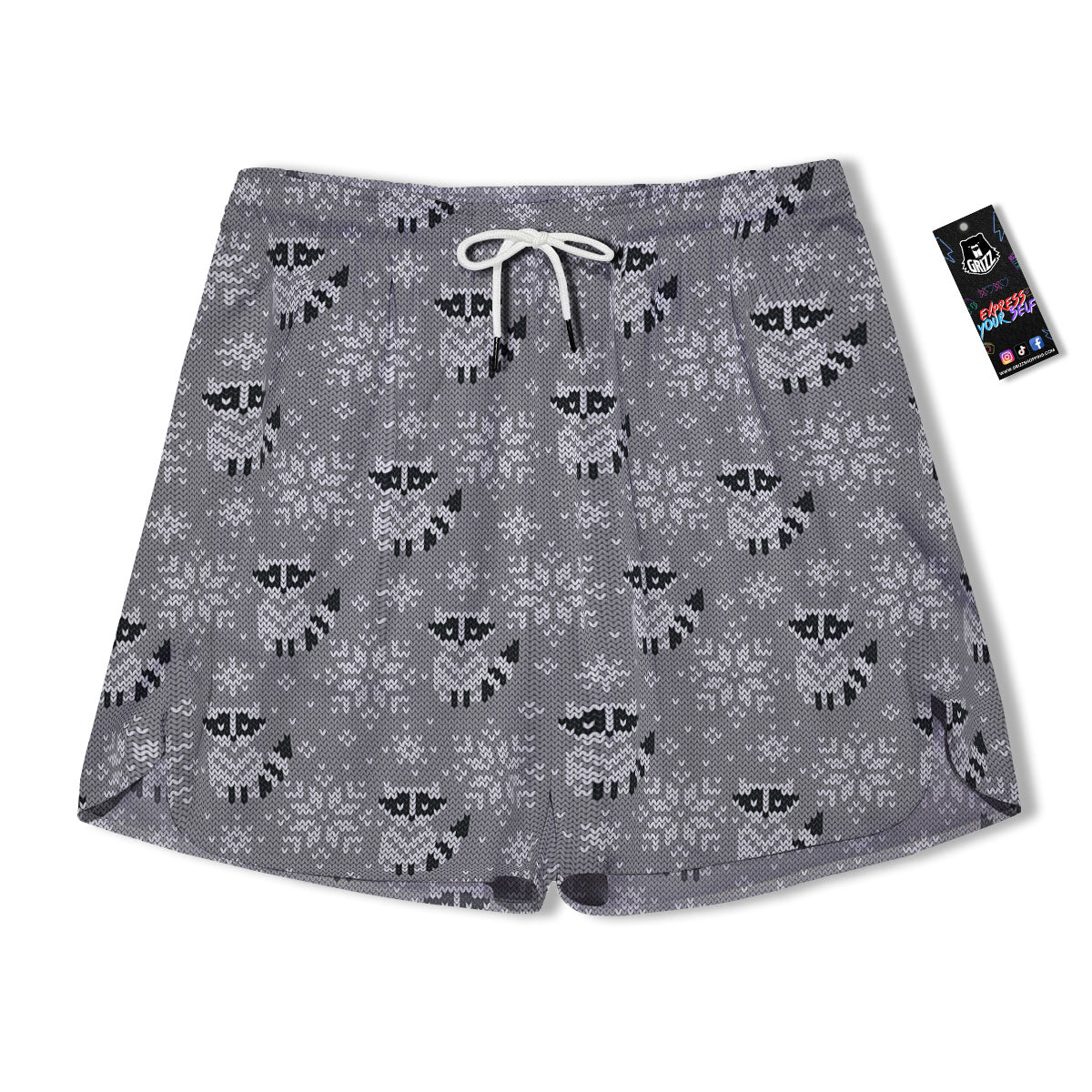 Raccoon Knitted Print Pattern Men's Running Shorts-grizzshop