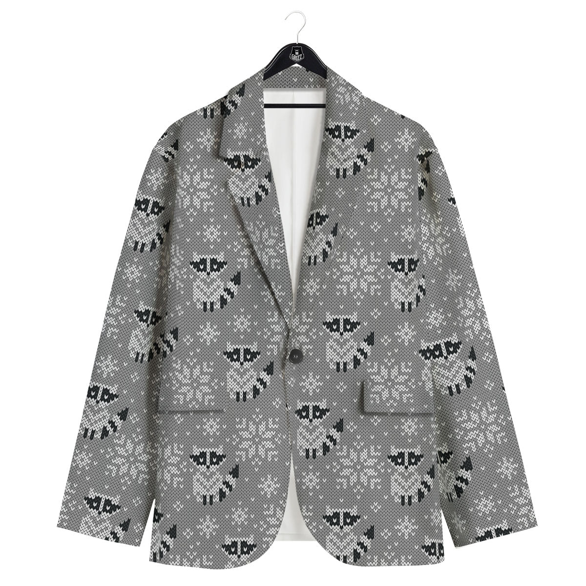 Raccoon Knitted Print Pattern Men's Sport Coat-grizzshop