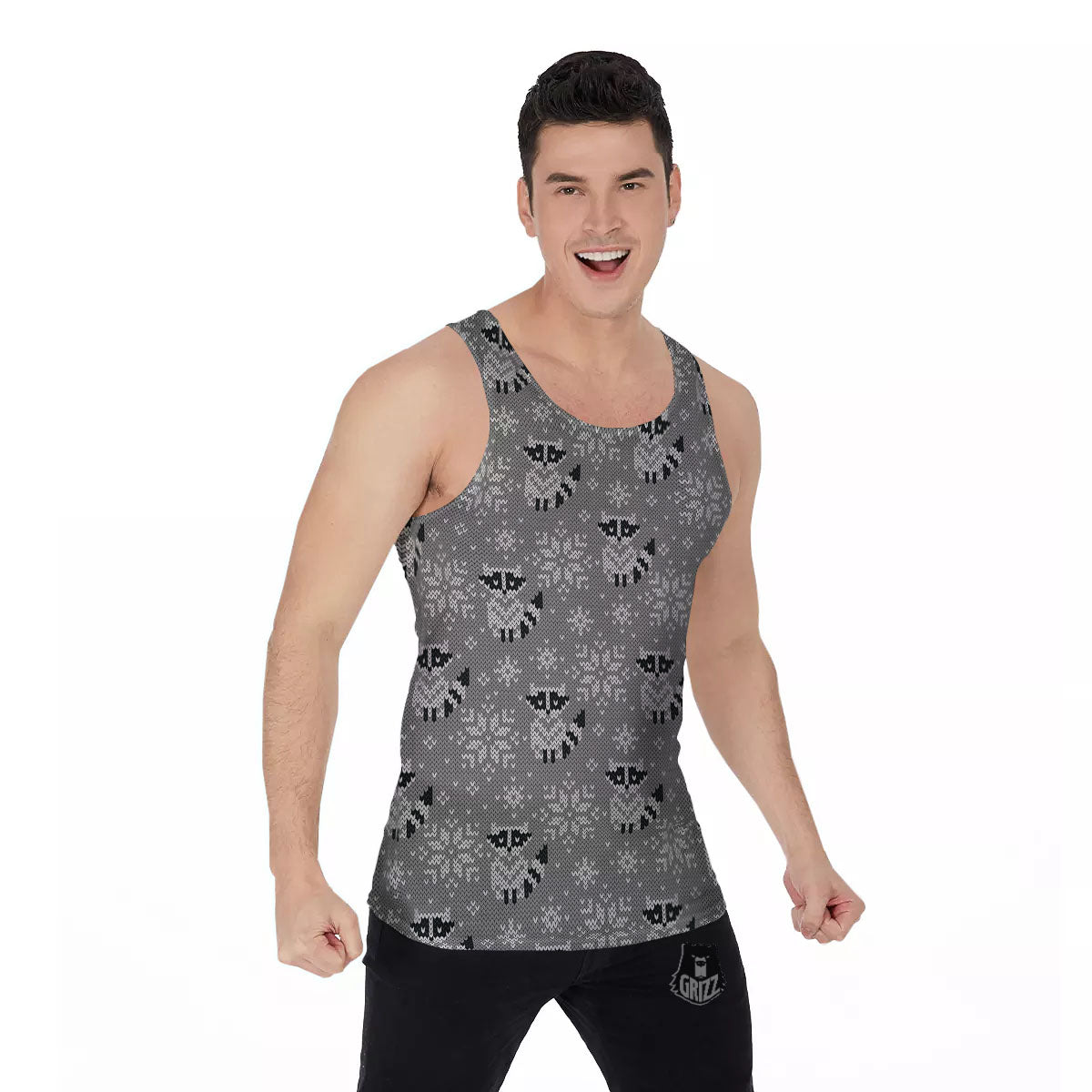 Raccoon Knitted Print Pattern Men's Tank Top-grizzshop