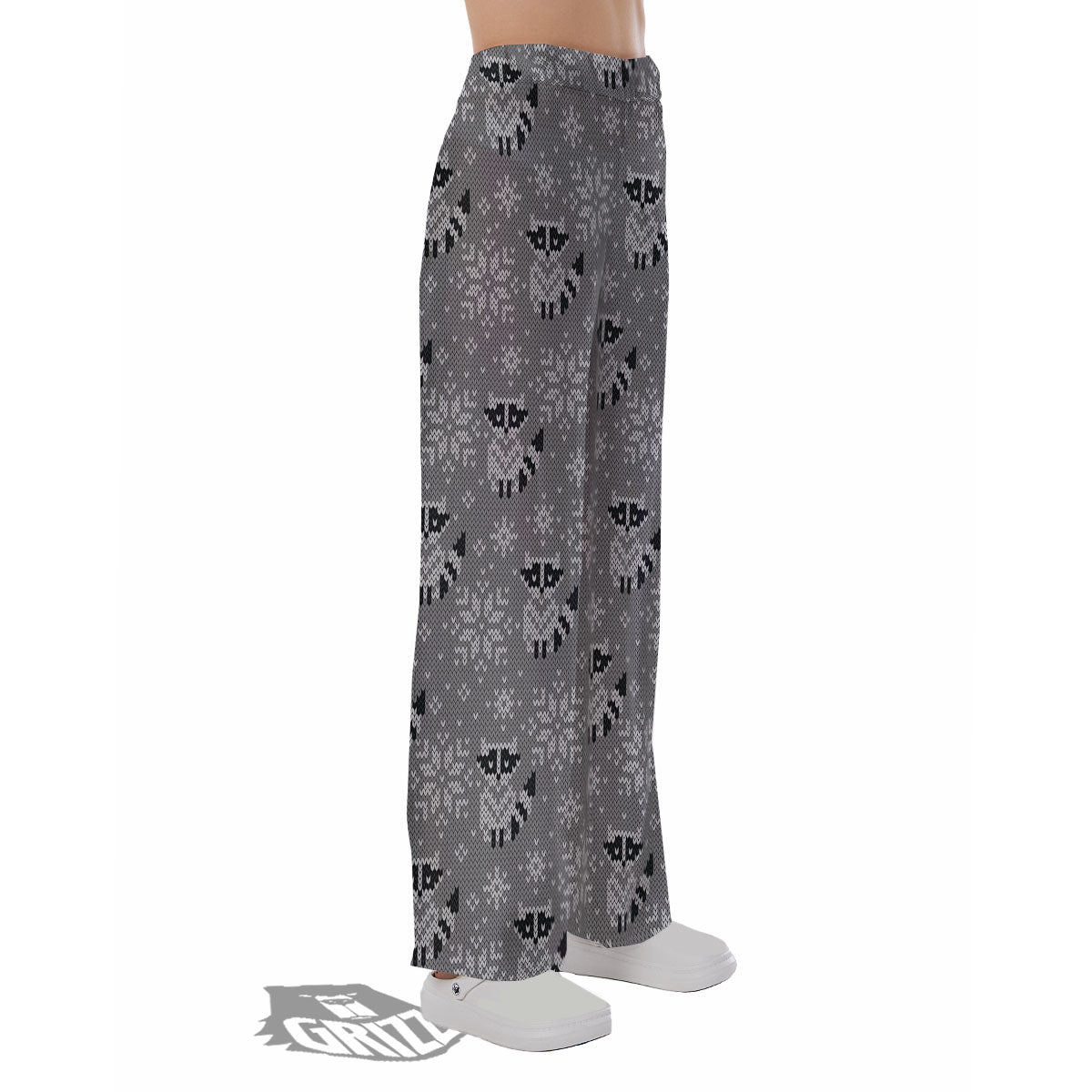Raccoon Knitted Print Pattern Pajama Pants-grizzshop