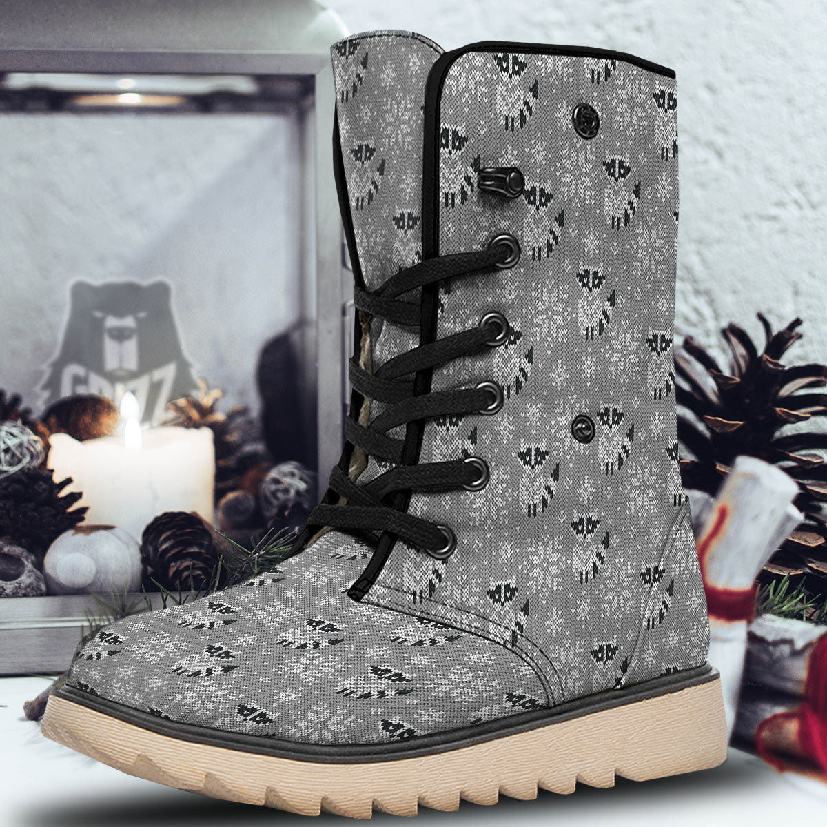 Raccoon Knitted Print Pattern Snow Boots-grizzshop