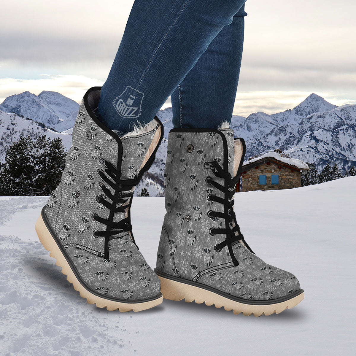 Raccoon Knitted Print Pattern Snow Boots-grizzshop