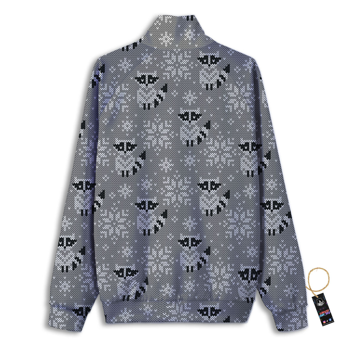 Raccoon Knitted Print Pattern Track Jacket-grizzshop
