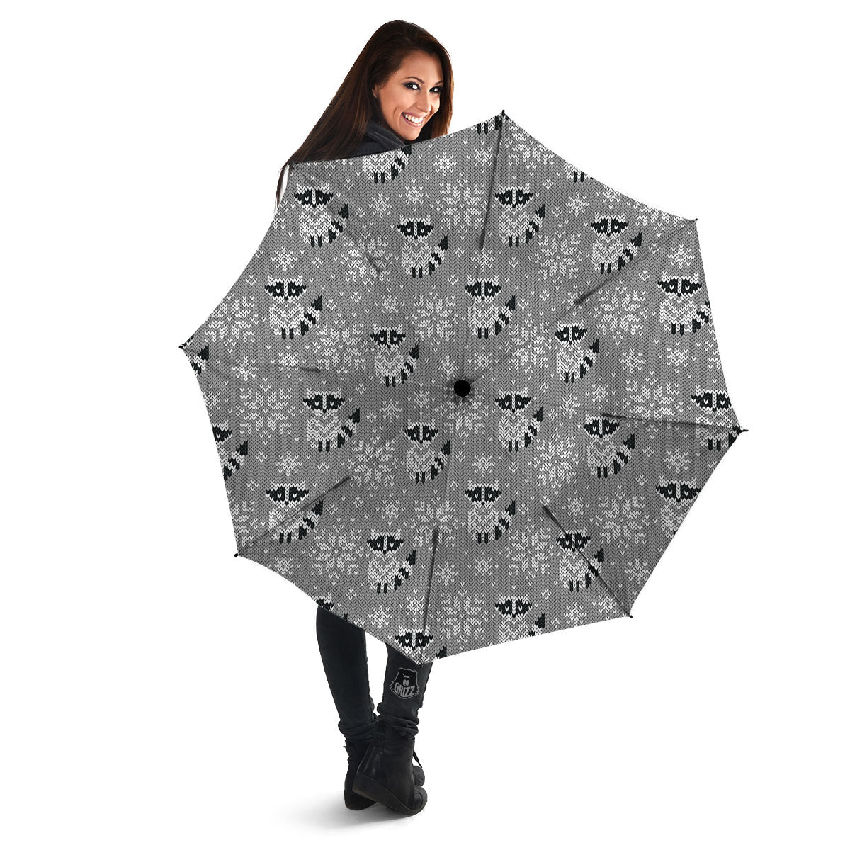 Raccoon Knitted Print Pattern Umbrella-grizzshop