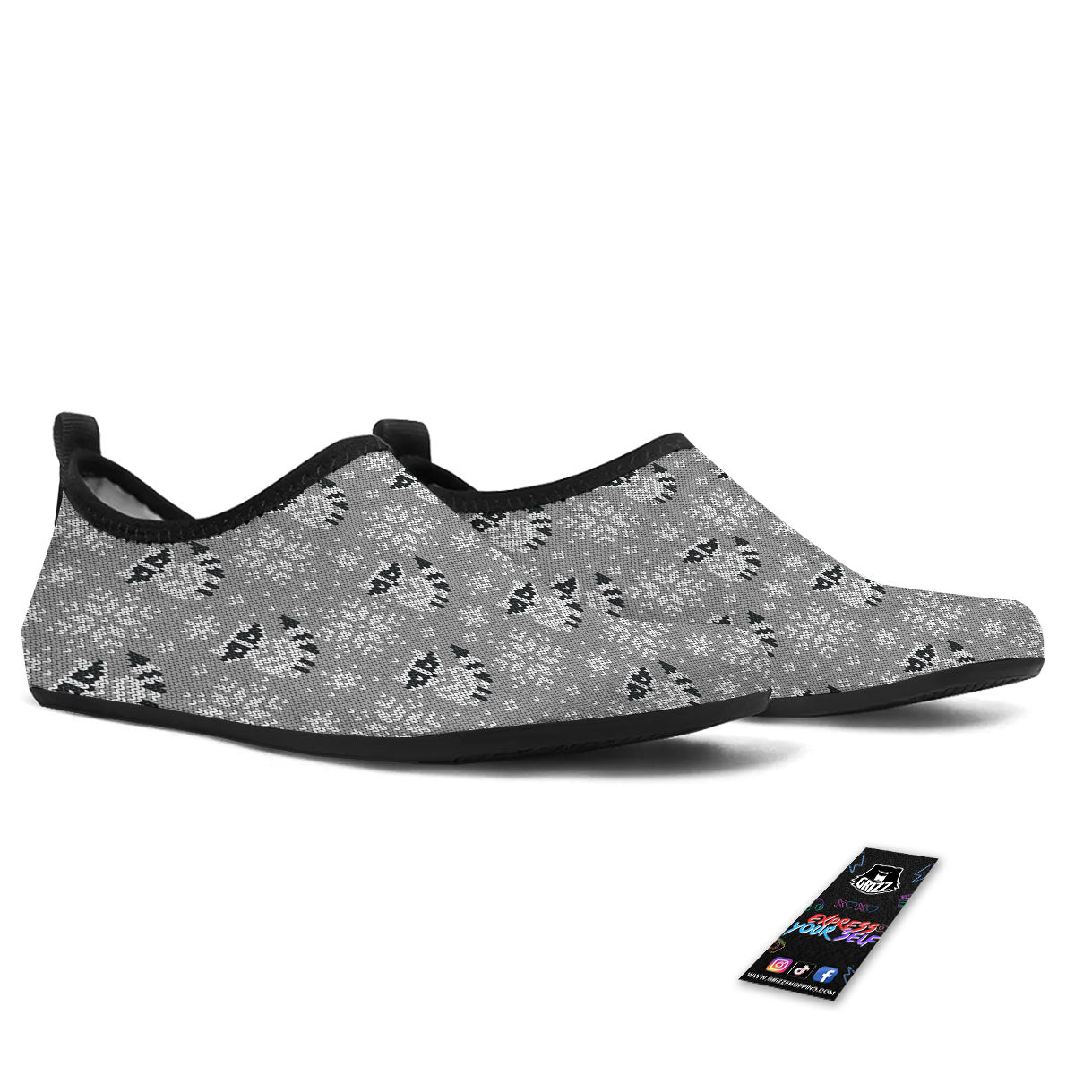 Raccoon Knitted Print Pattern Water Shoes-grizzshop