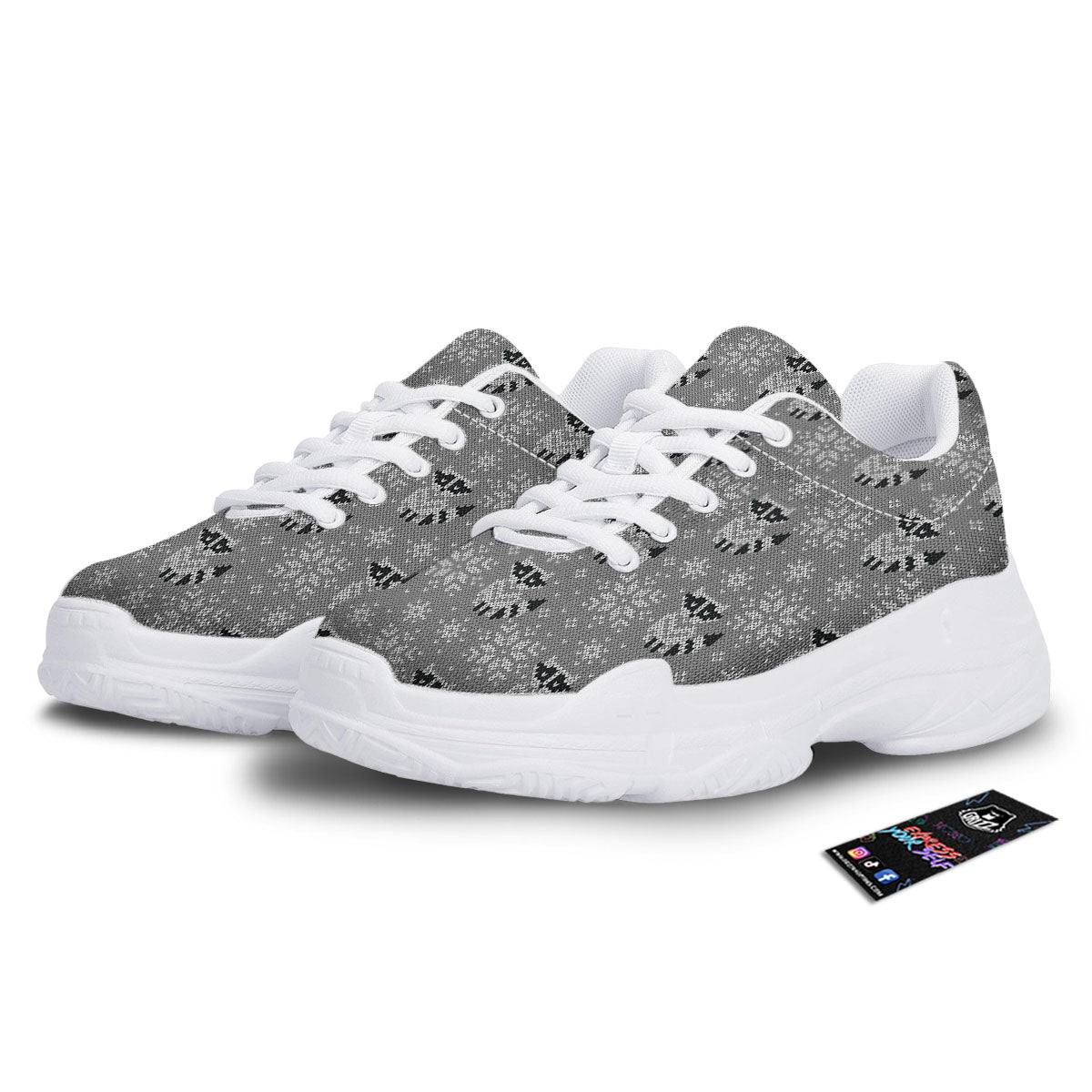 Raccoon Knitted Print Pattern White Chunky Shoes-grizzshop