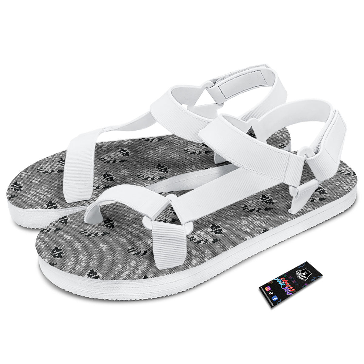 Raccoon Knitted Print Pattern White Open Toe Sandals-grizzshop