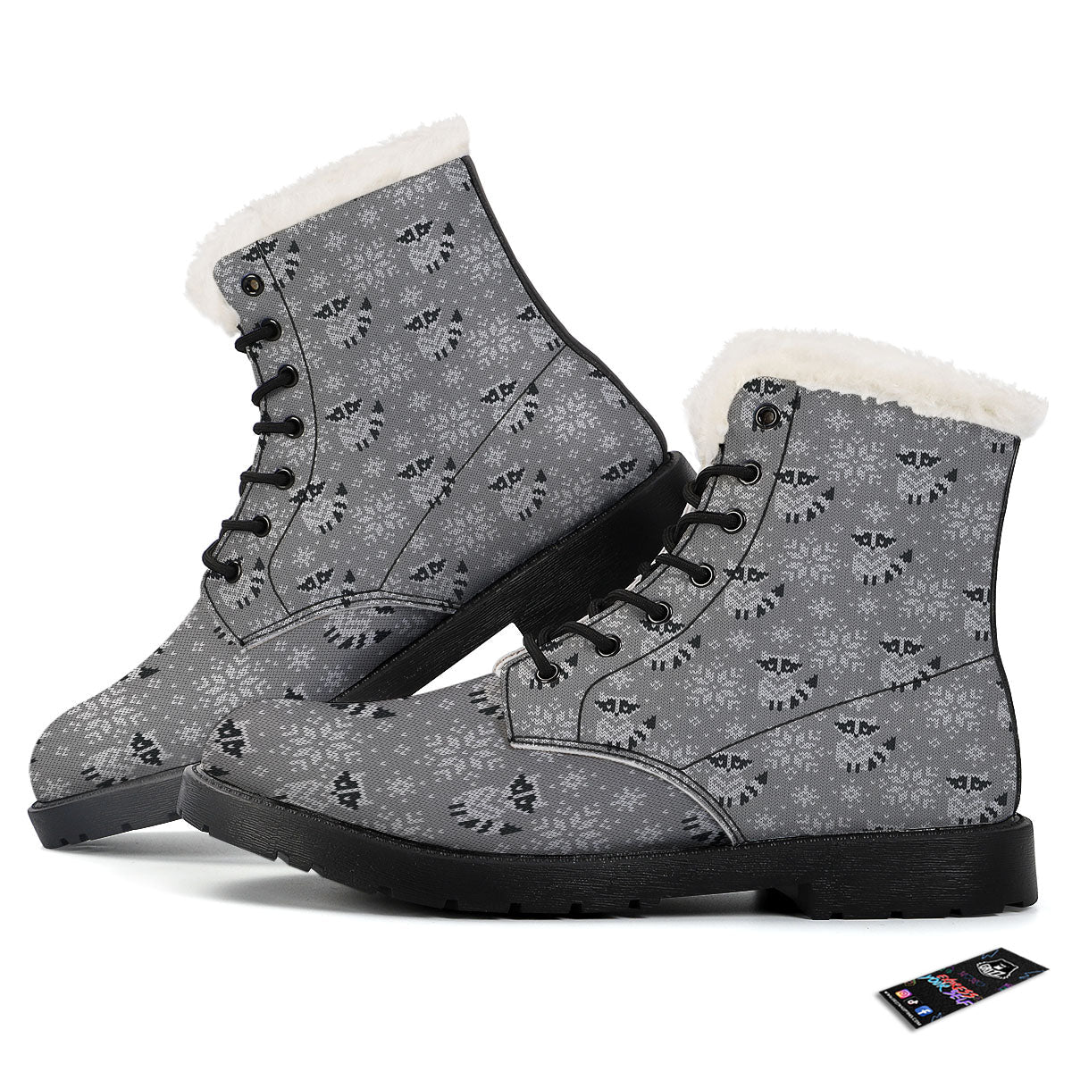 Raccoon Knitted Print Pattern Winter Boots-grizzshop