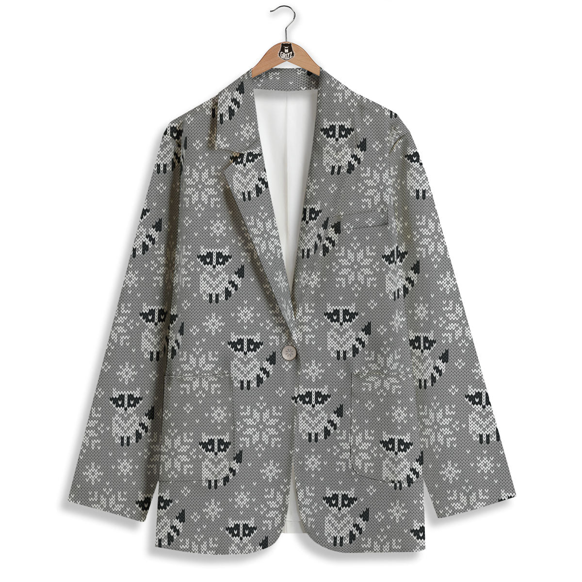 Raccoon Knitted Print Pattern Women's Blazer-grizzshop