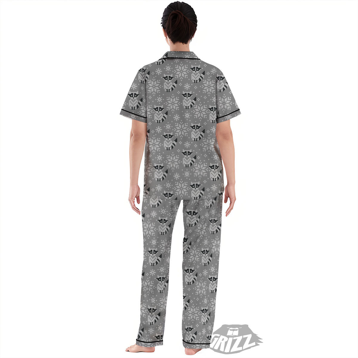 Raccoon Knitted Print Pattern Women's Pajamas Set-grizzshop
