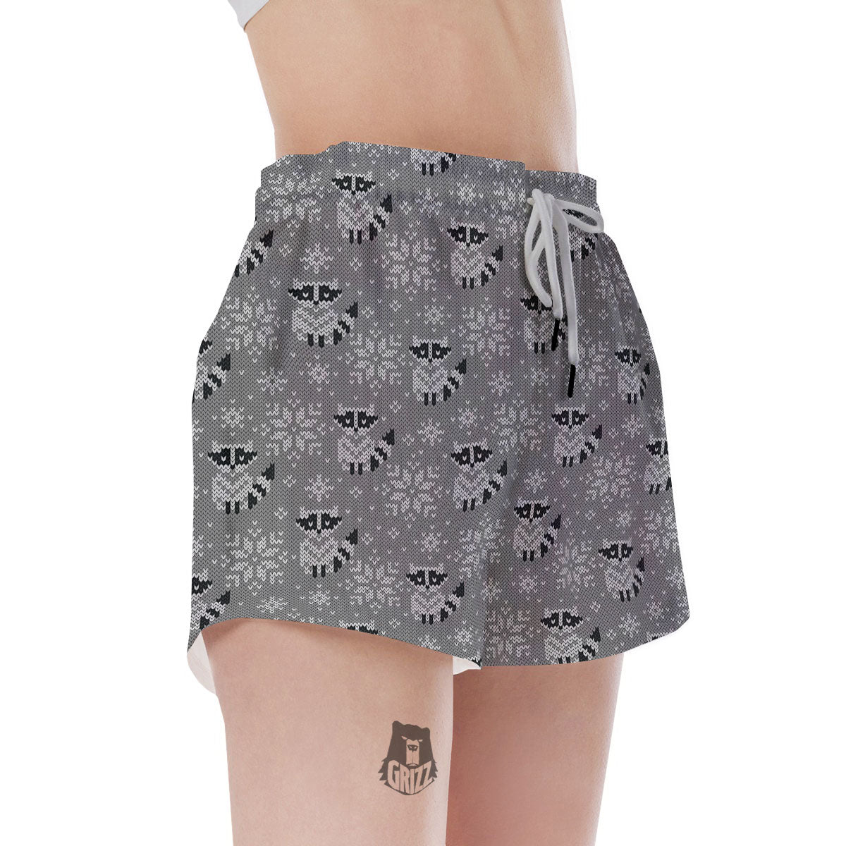 Raccoon Knitted Print Pattern Women's Shorts-grizzshop