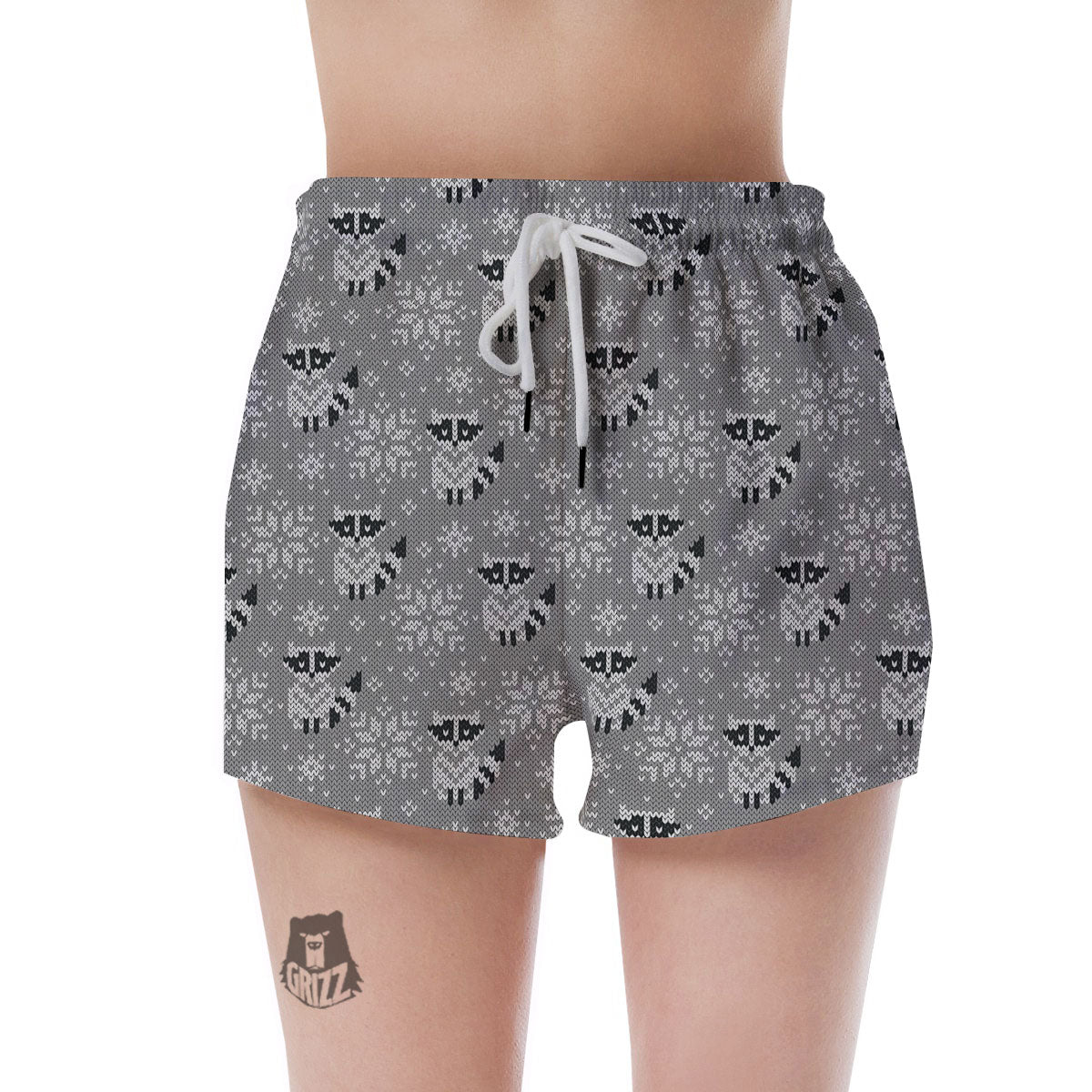 Raccoon Knitted Print Pattern Women's Shorts-grizzshop