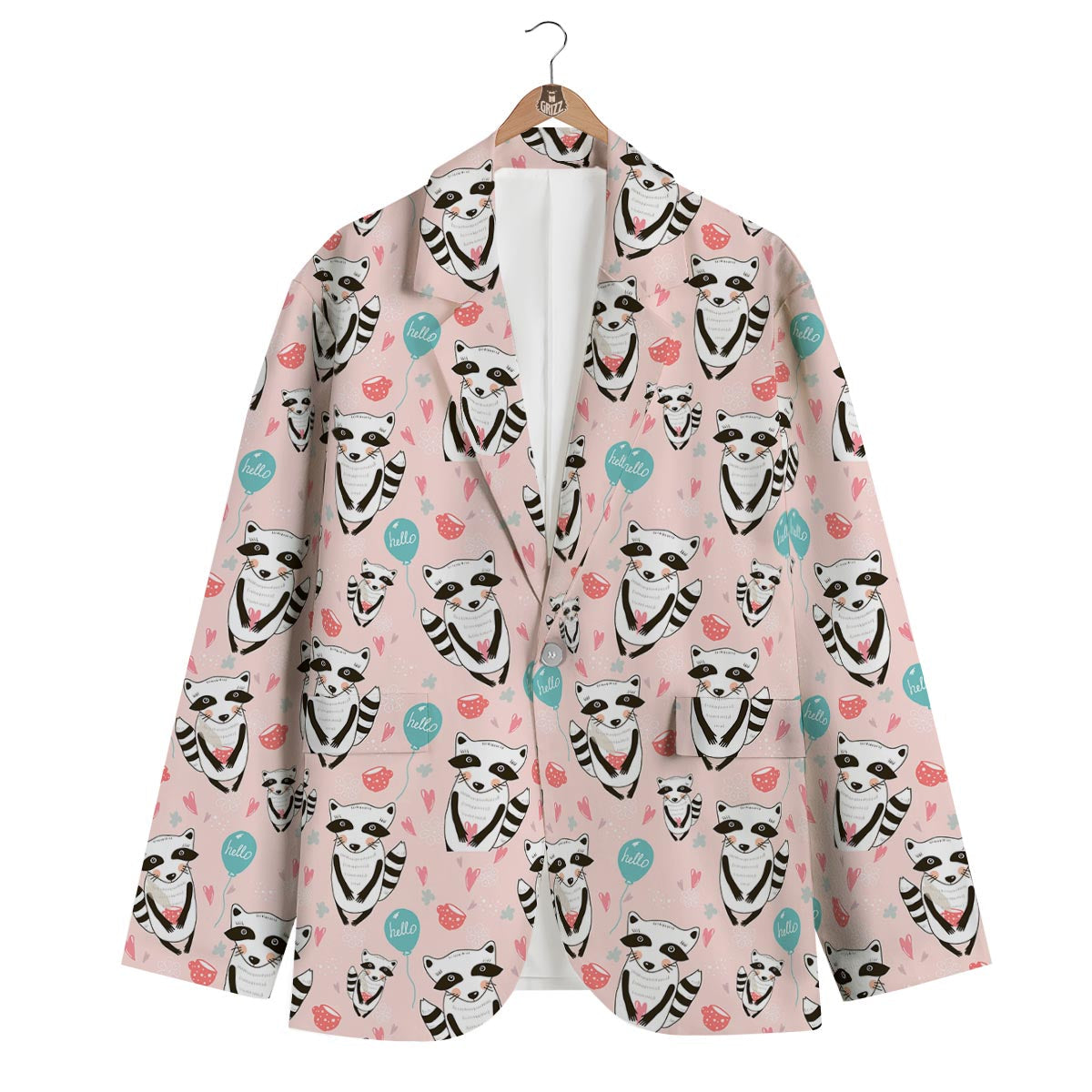 Raccoon Pattern Print Men's Blazer-grizzshop
