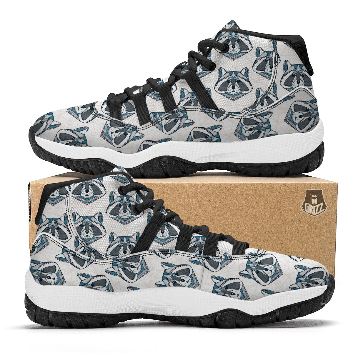 Raccoon Print Pattern Black Bball Shoes-grizzshop