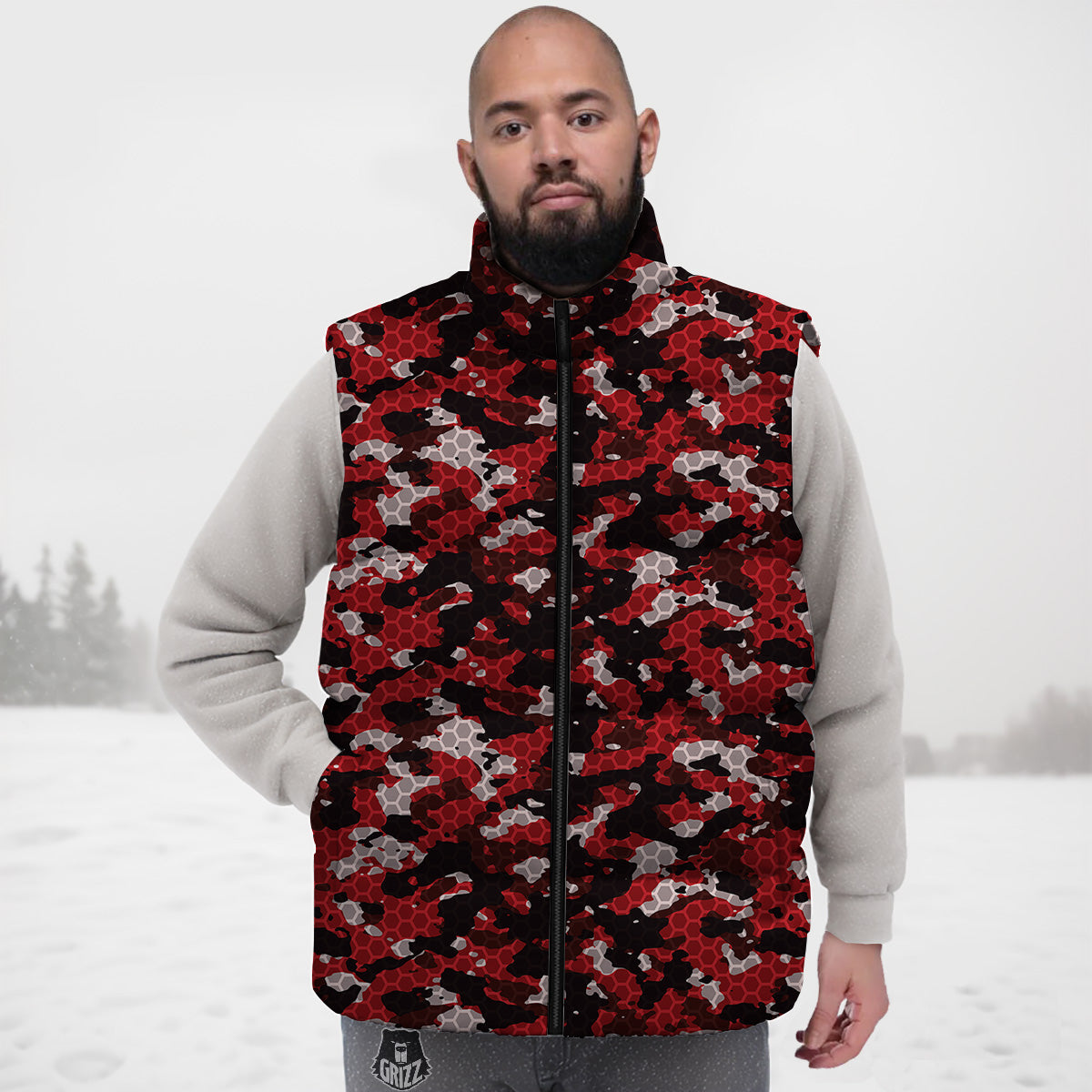 Raccoon Print Pattern Down Vest