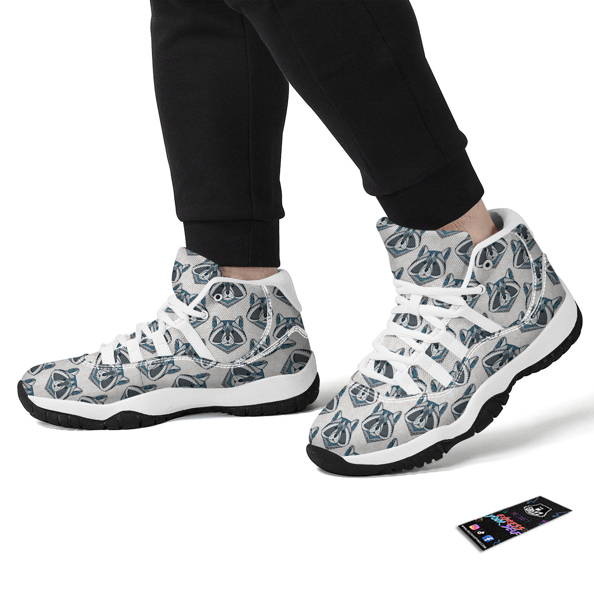Raccoon Print Pattern White Bball Shoes-grizzshop
