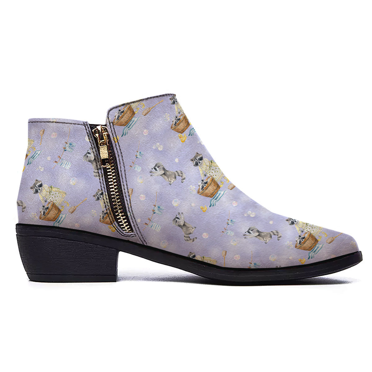 Raccoon Watercolor Print Pattern Ankle Boots-grizzshop