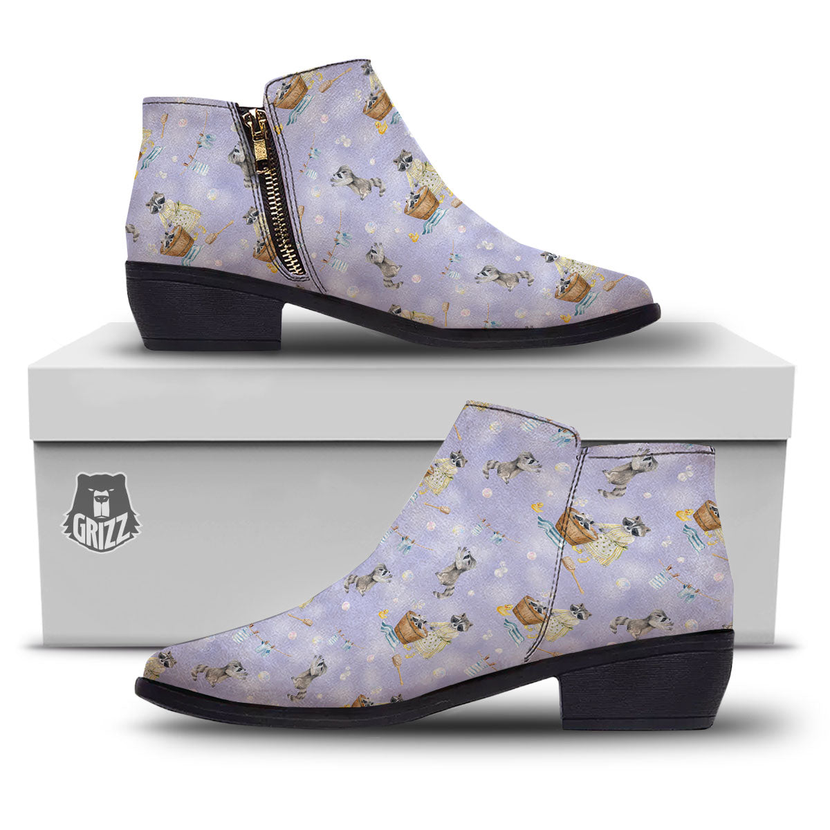 Raccoon Watercolor Print Pattern Ankle Boots-grizzshop