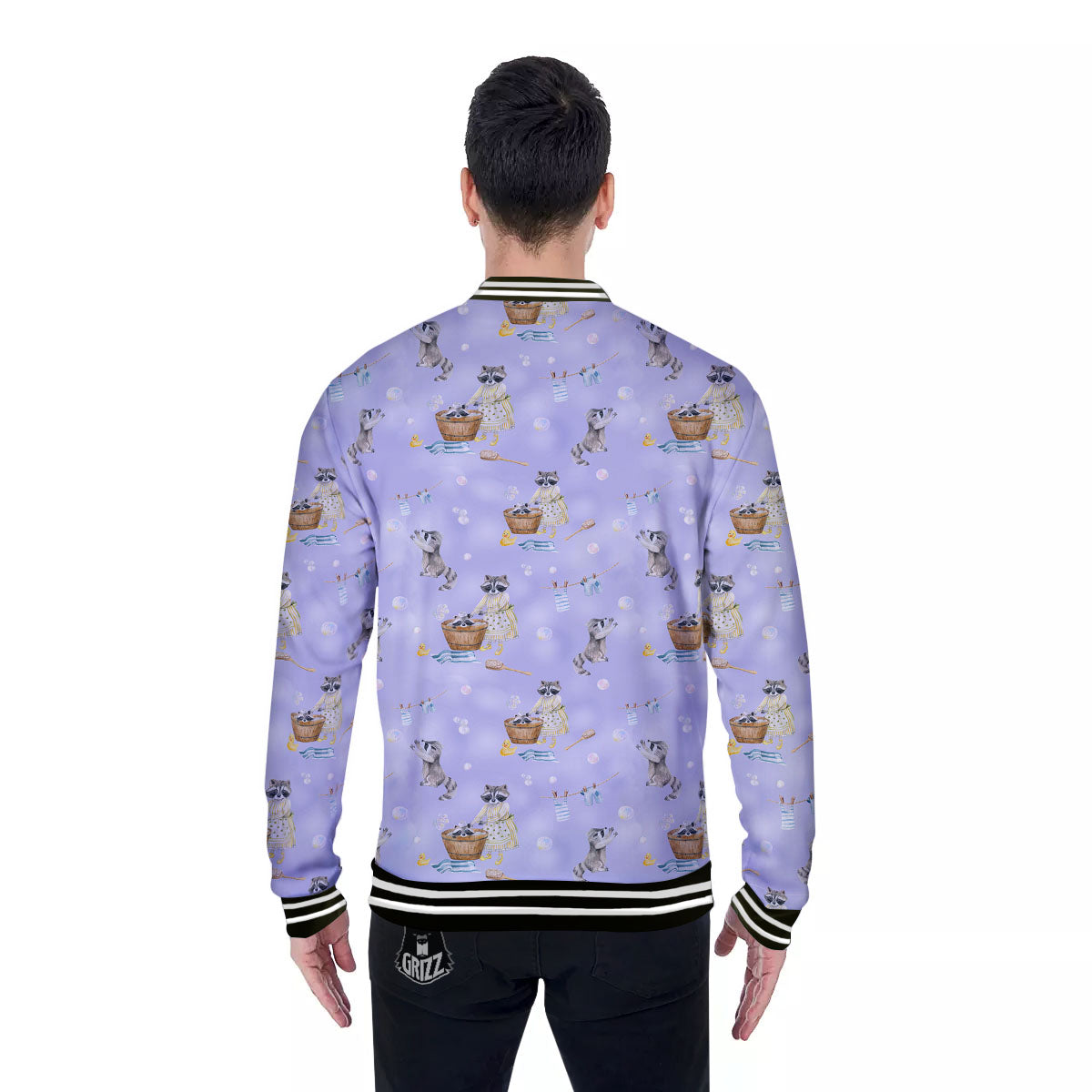 Raccoon Watercolor Print Pattern Baseball Jacket-grizzshop