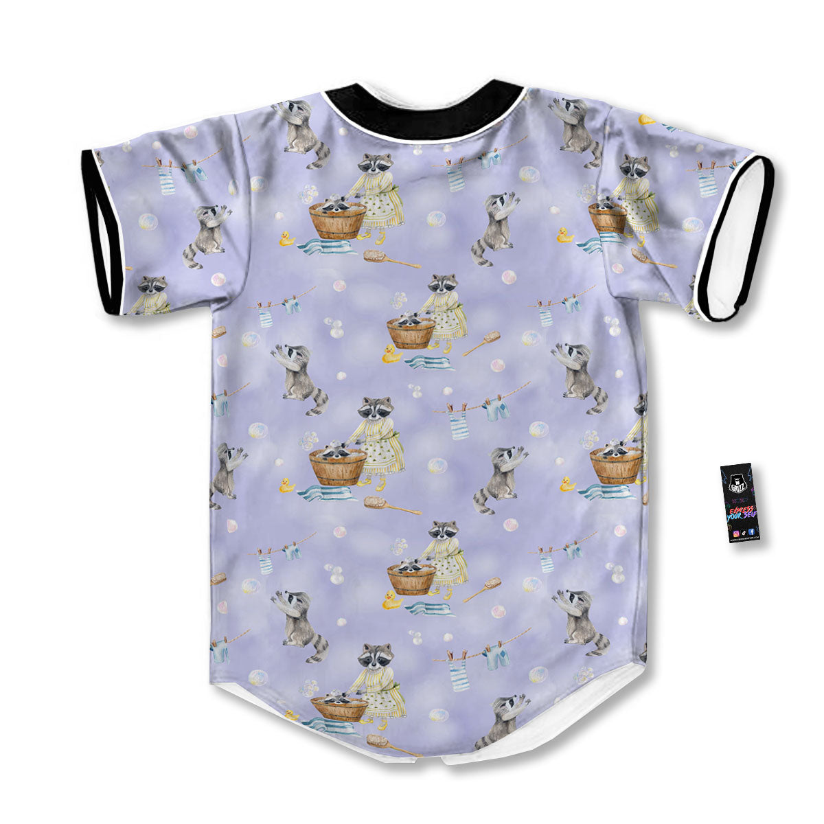 Raccoon Watercolor Print Pattern Baseball Jersey-grizzshop
