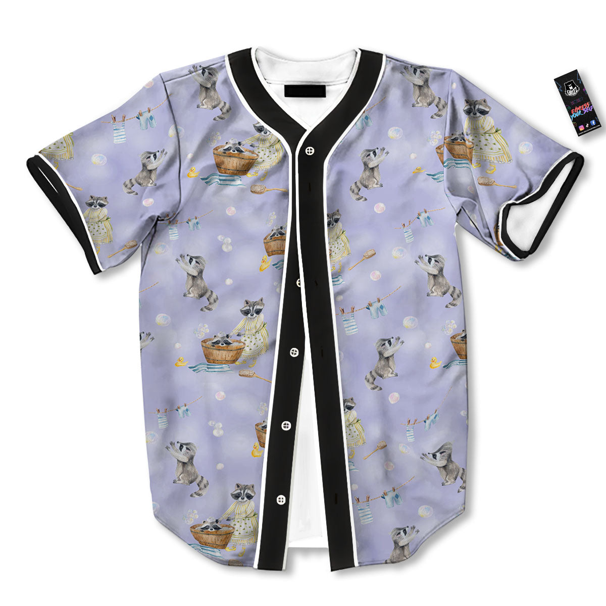 Raccoon Watercolor Print Pattern Baseball Jersey-grizzshop