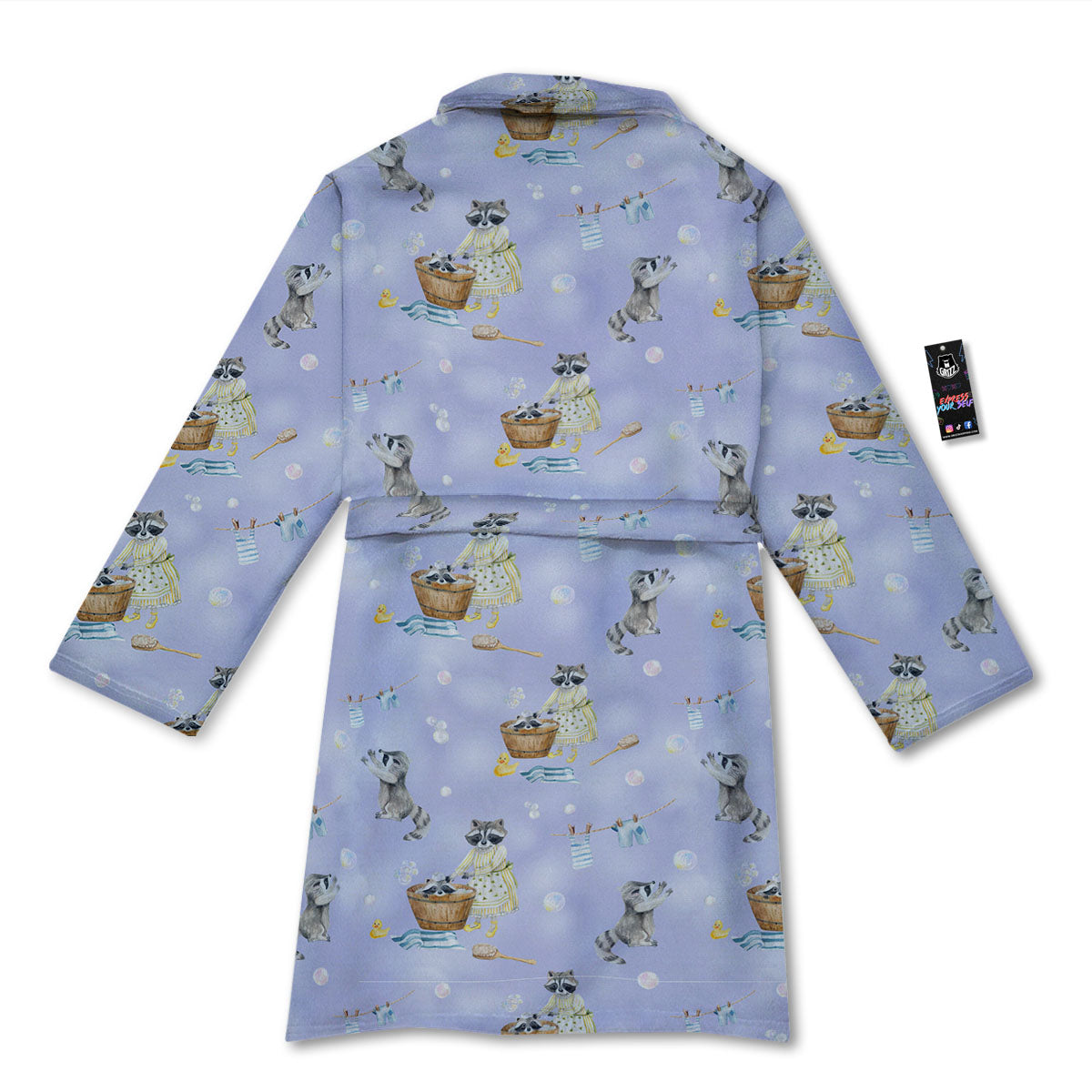 Raccoon Watercolor Print Pattern Bathrobe-grizzshop