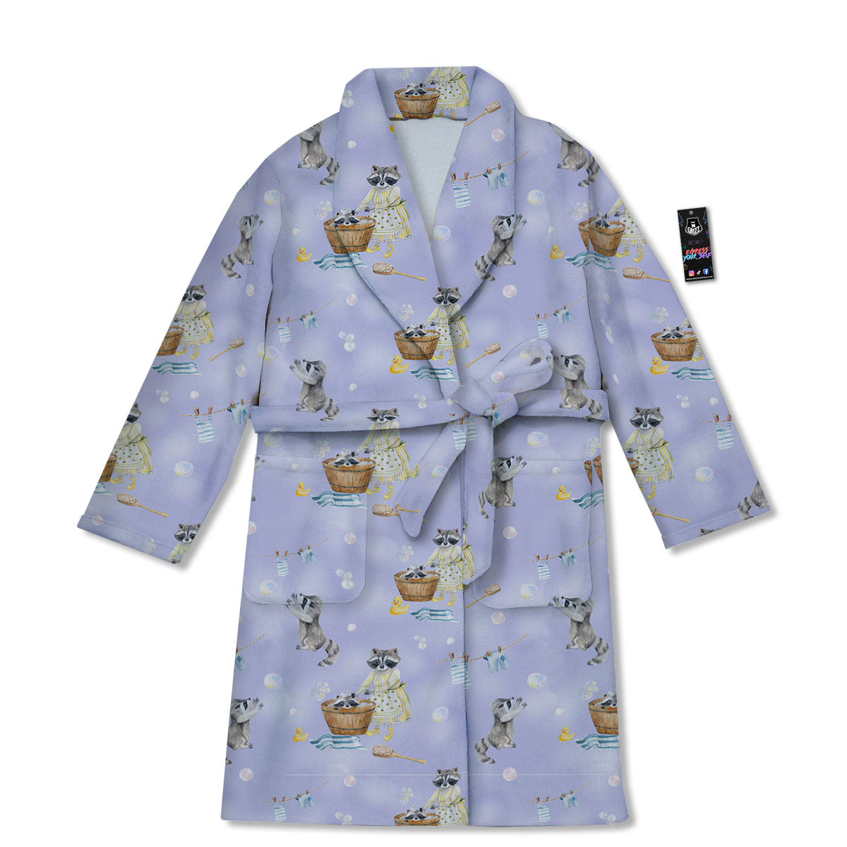 Raccoon Watercolor Print Pattern Bathrobe-grizzshop