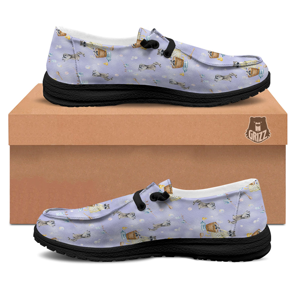 Raccoon Watercolor Print Pattern Black Loafers-grizzshop