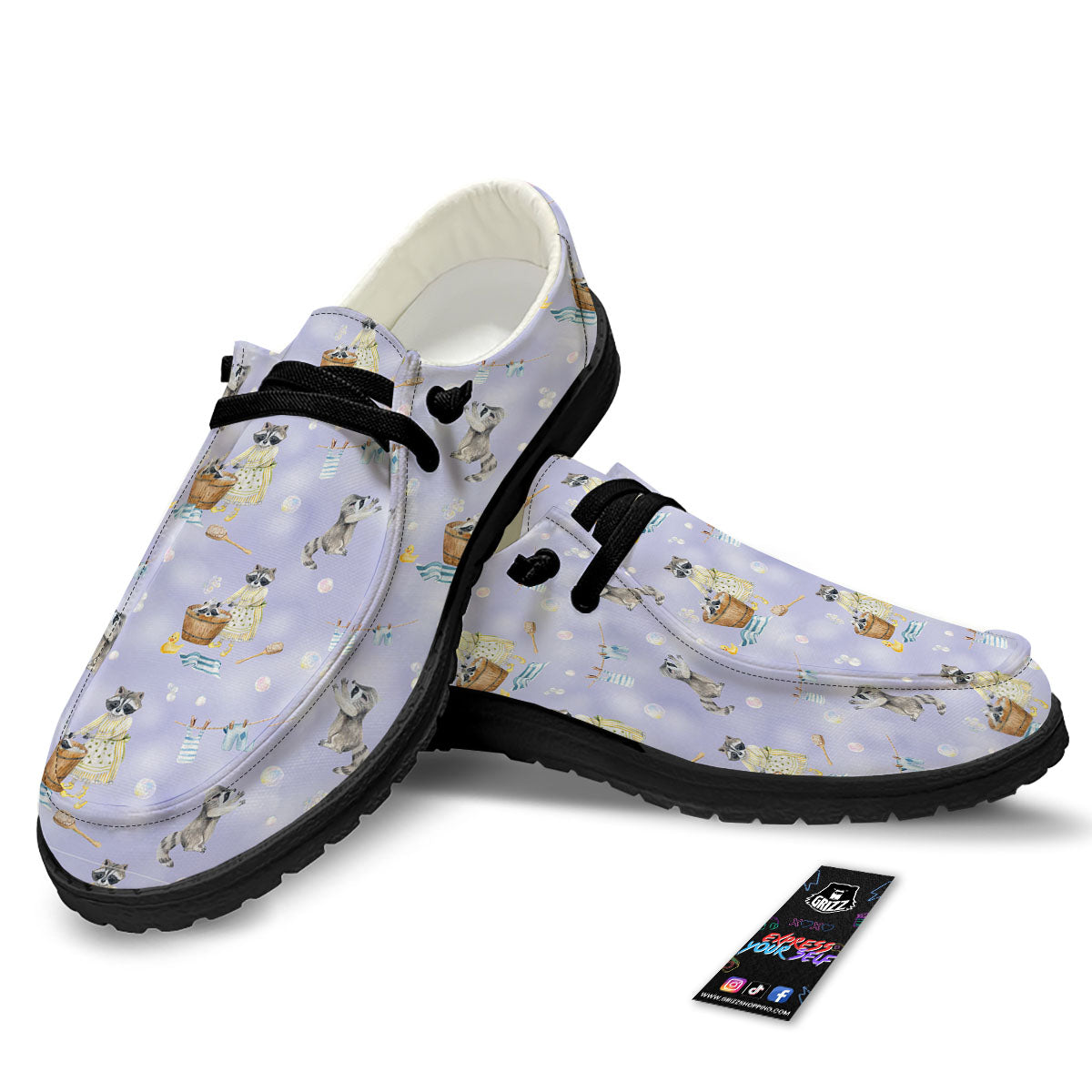 Raccoon Watercolor Print Pattern Black Loafers-grizzshop